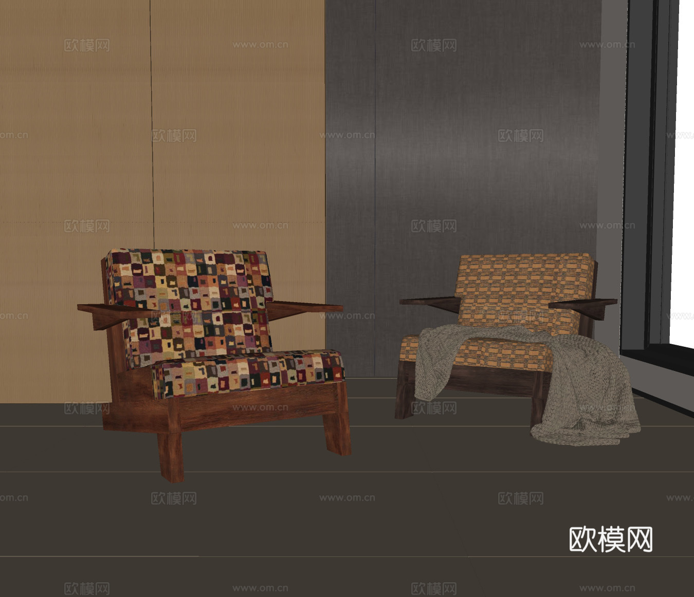 现代中古休闲椅 亚克力椅 休闲椅 沙发椅 书椅 皮椅su模型