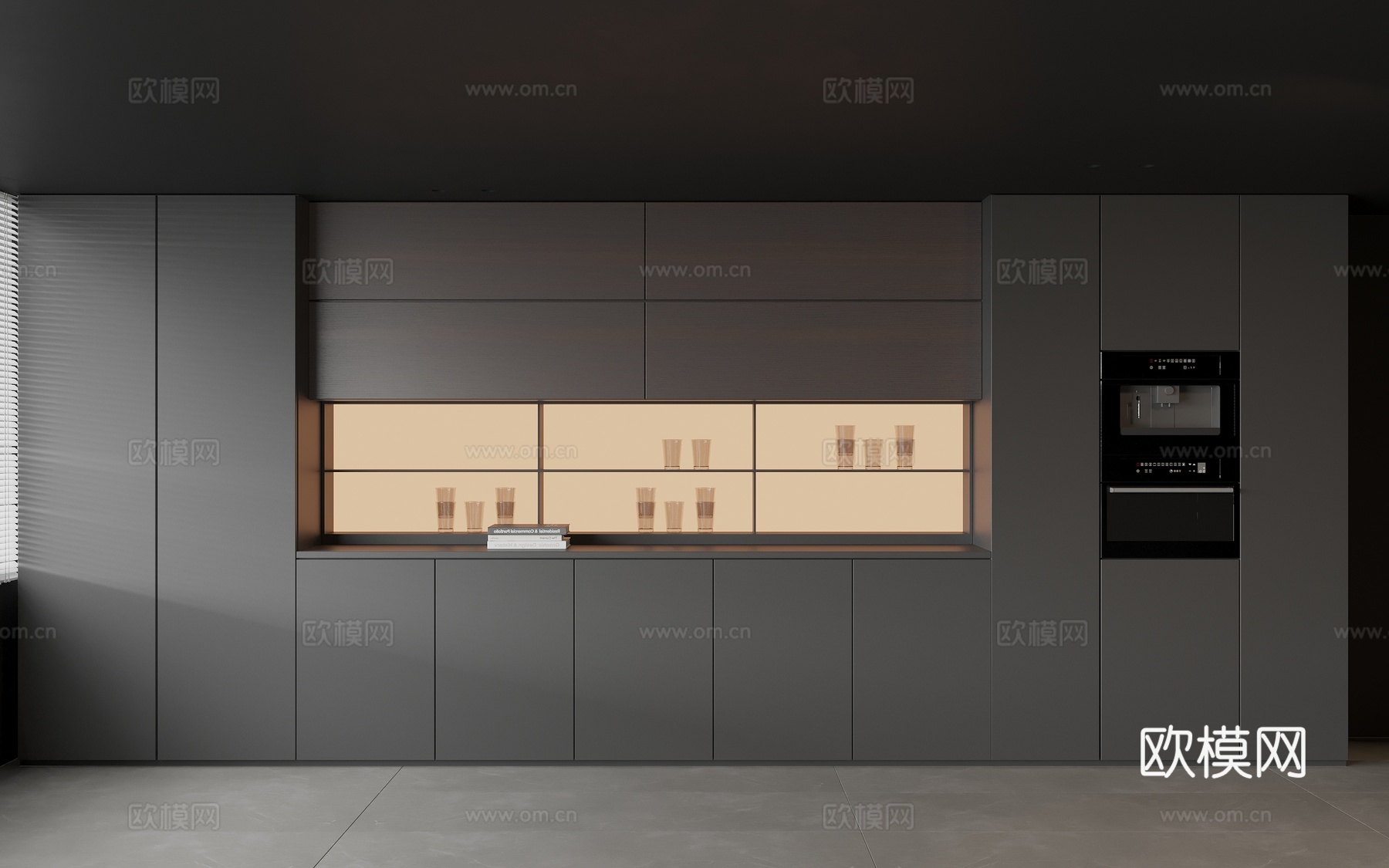 现代餐边柜 实木备餐柜 酒水柜 直饮机 烤箱 玻璃水杯3d模型