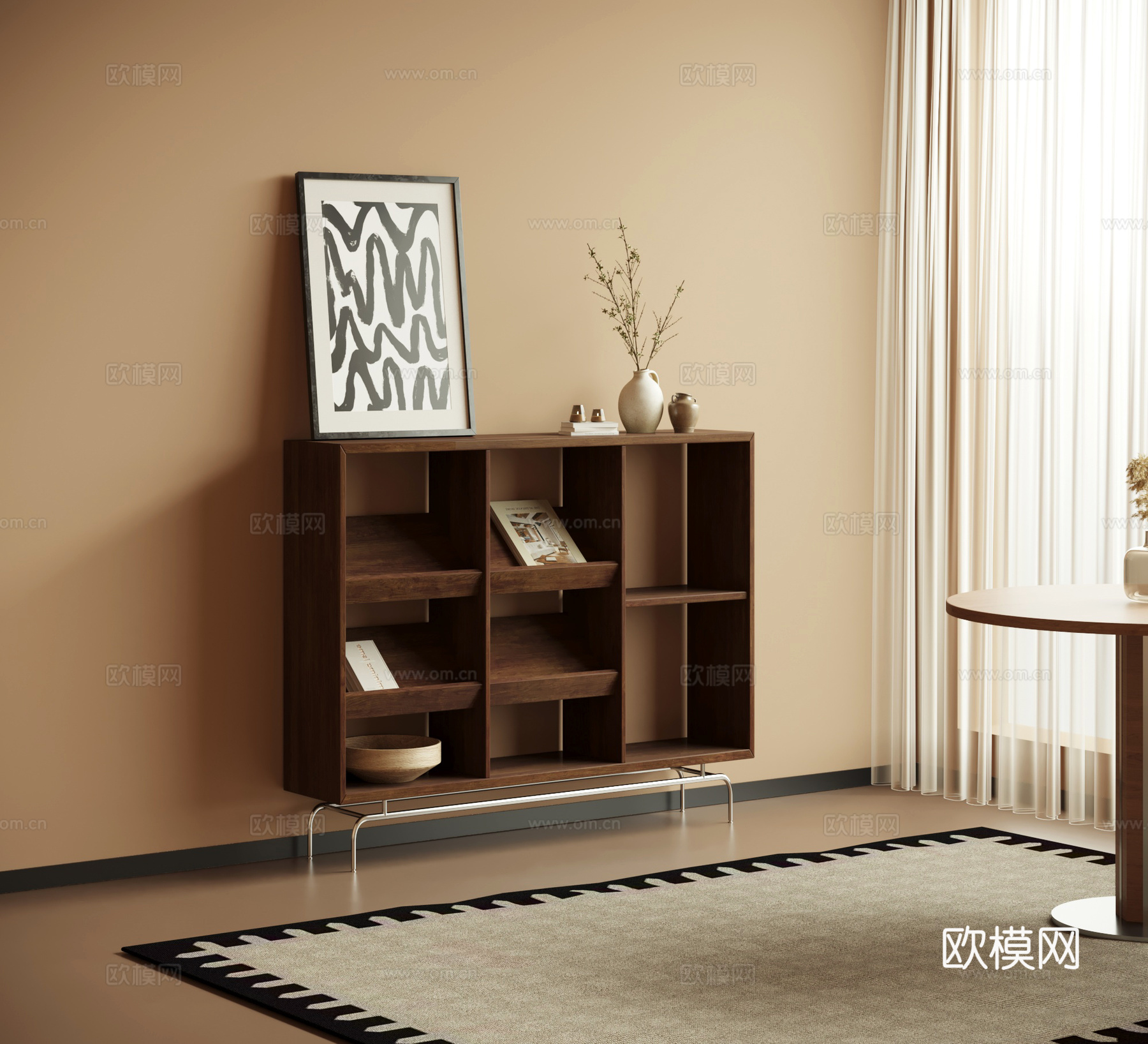 书柜 中古风书柜 矮柜 地柜 书架su模型