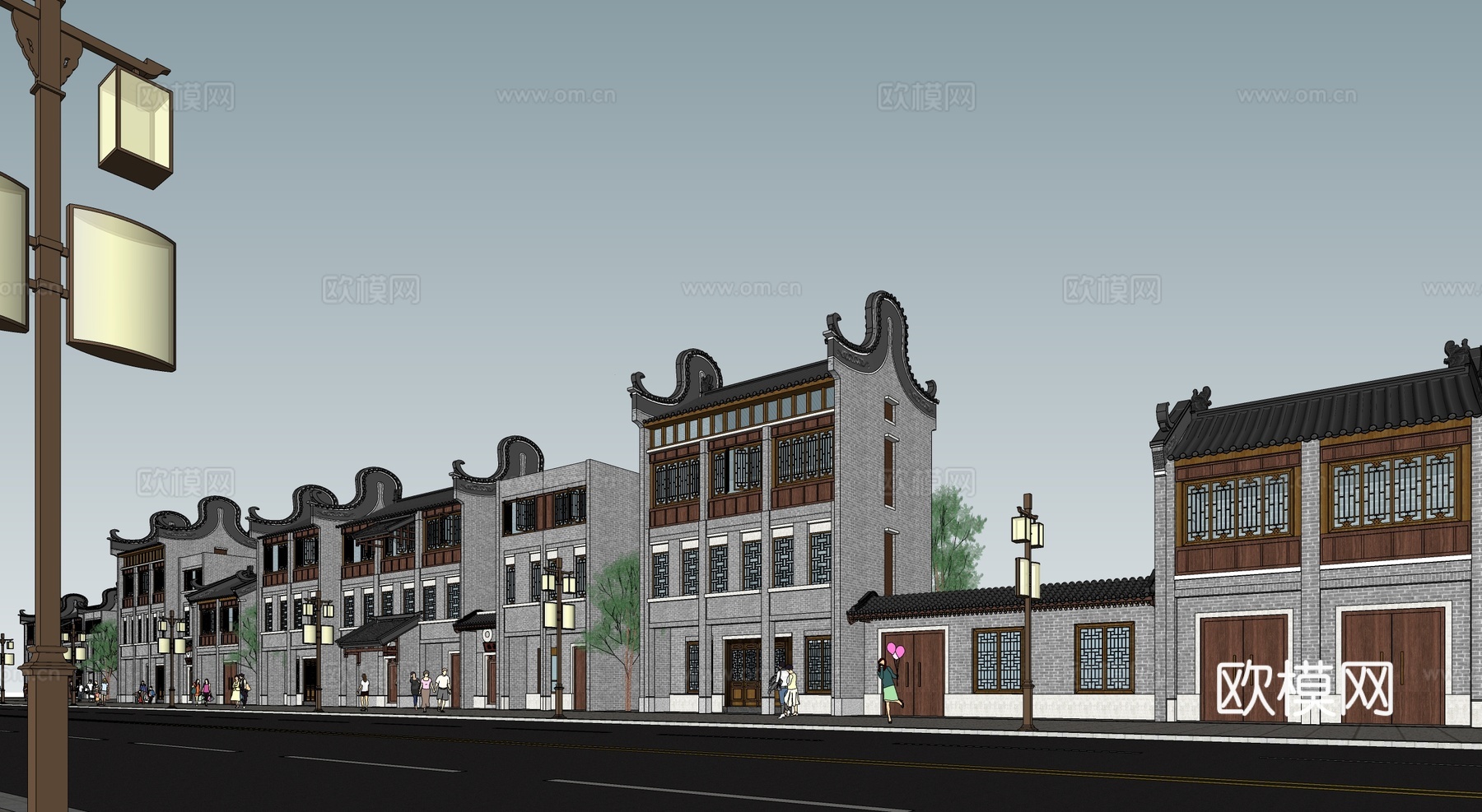 新中式商业街  古建su模型