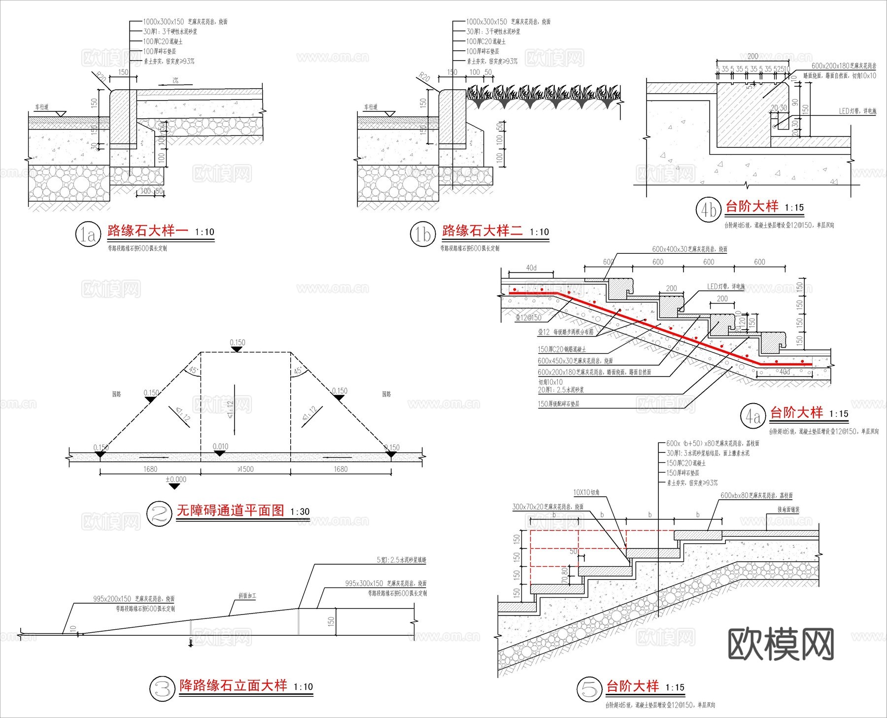公园常用景观地面剖面节点大样详图cad施工图