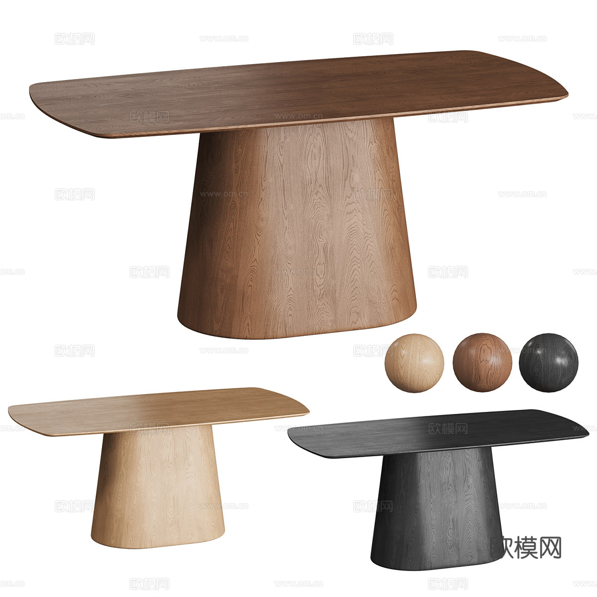 现代意式实木餐桌3d模型