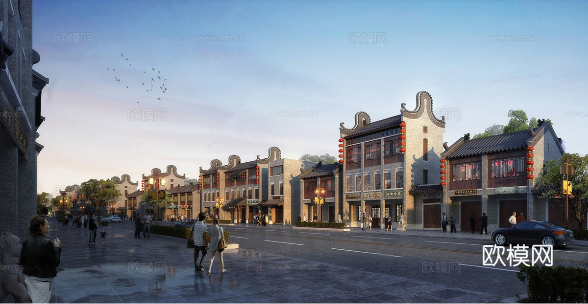 新中式商业街  古建su模型