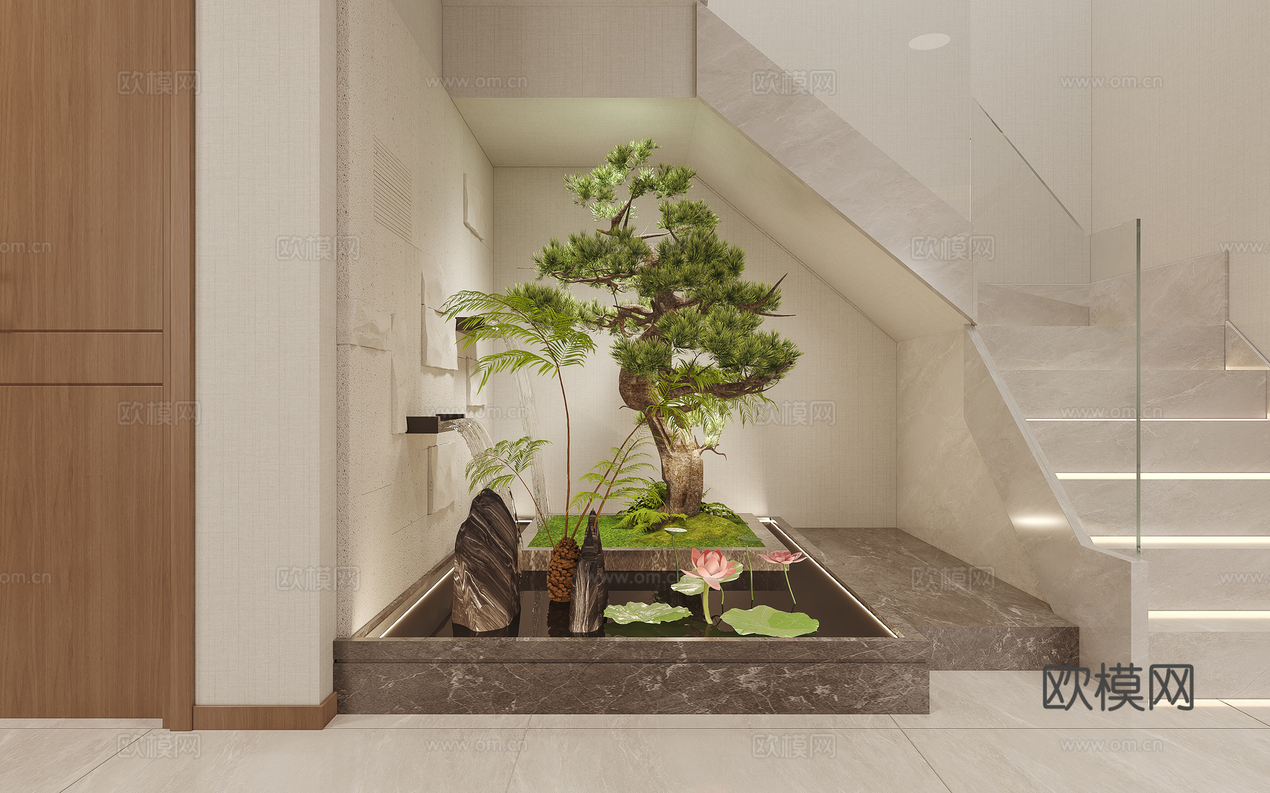 现代简约餐厅 厨房 楼梯 景观3d模型