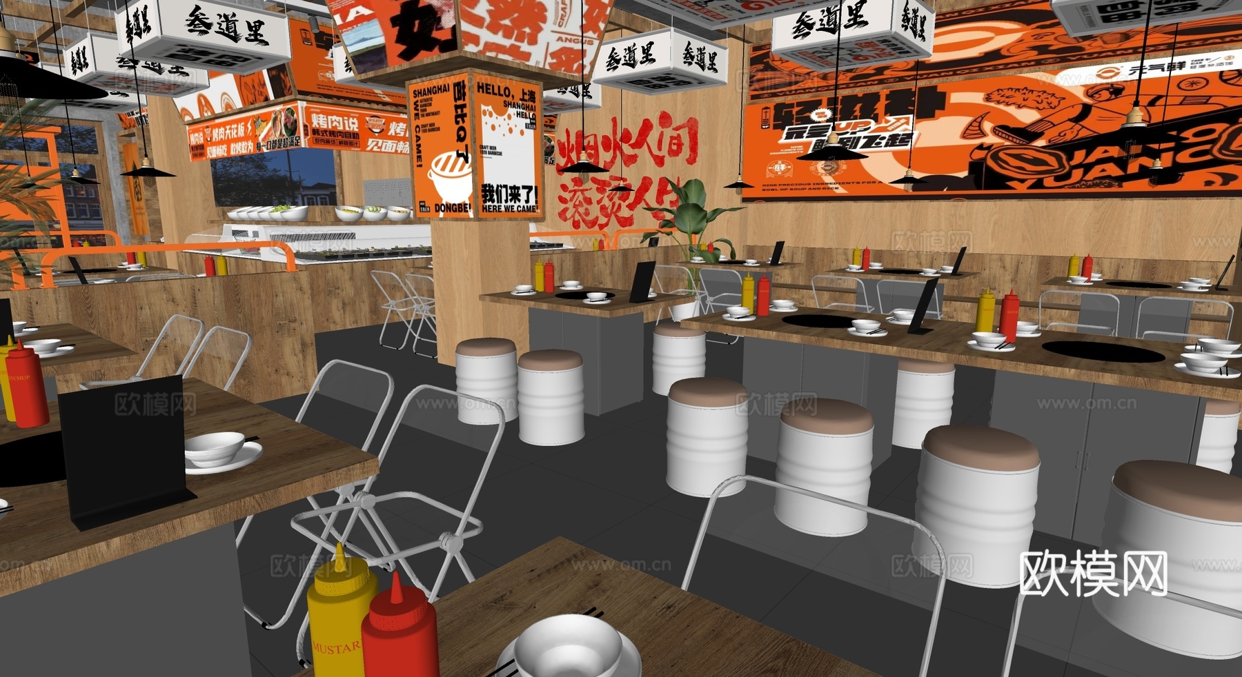 日料店居酒屋日式料理店空间布局日料火锅su模型