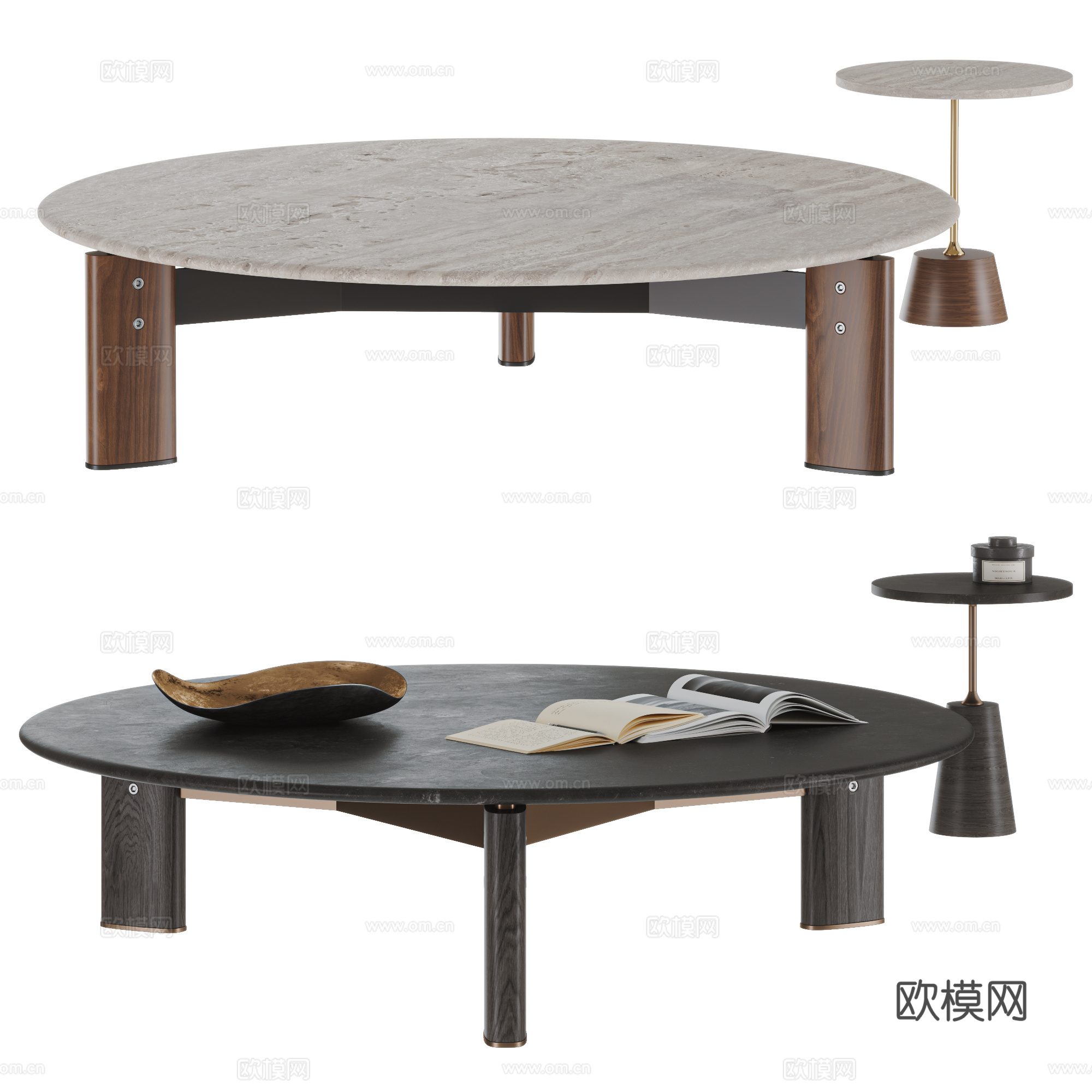 现代茶几组合 圆形茶几  石材茶几 大理石茶几 洞石茶几su模型
