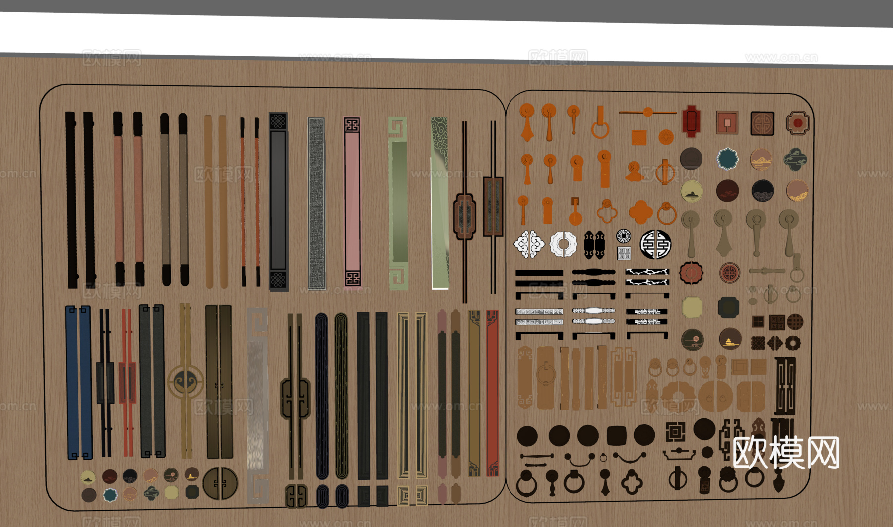 新中式门把手 入户门把手 柜门拉手su模型
