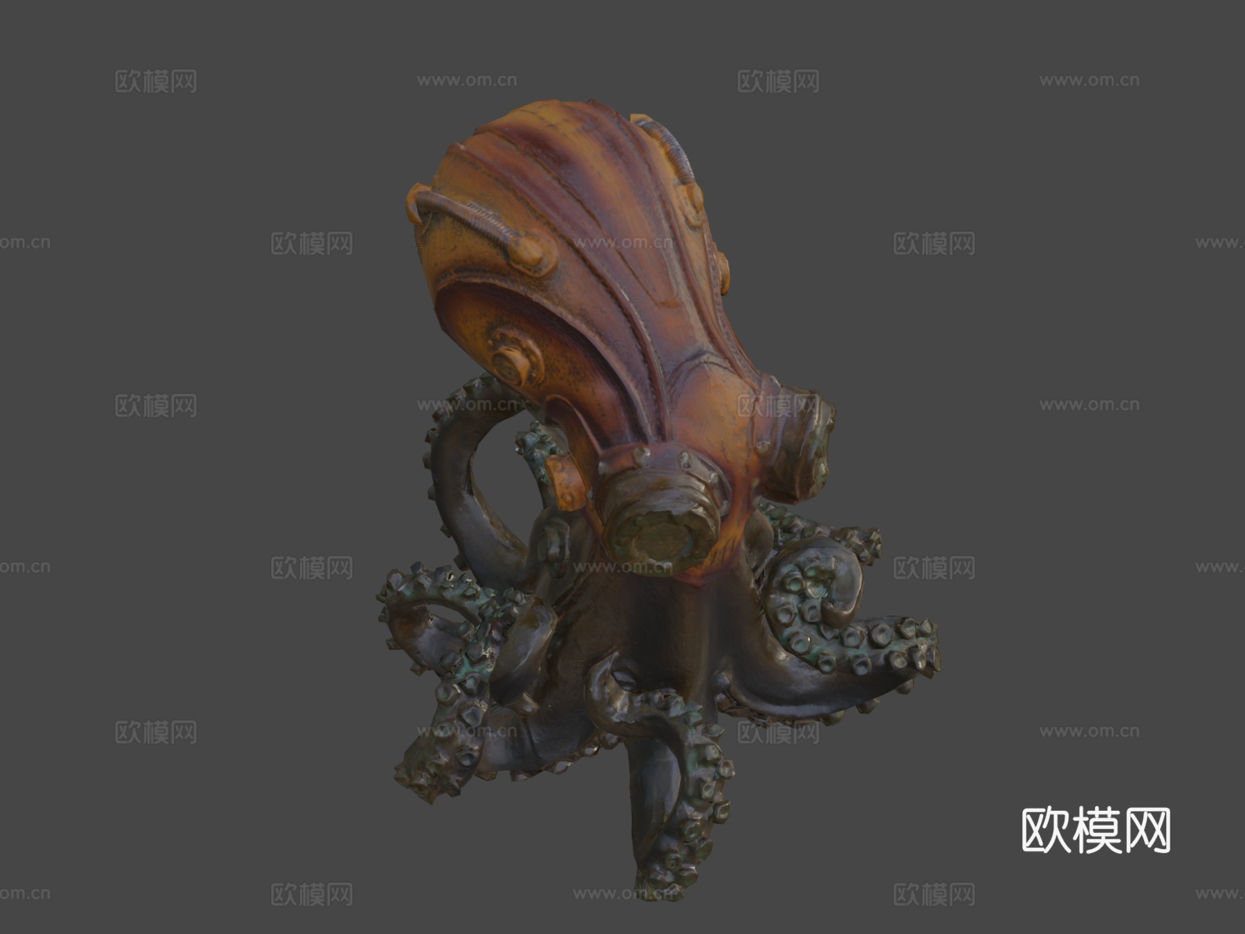 蒸汽朋克章鱼雕像3d模型
