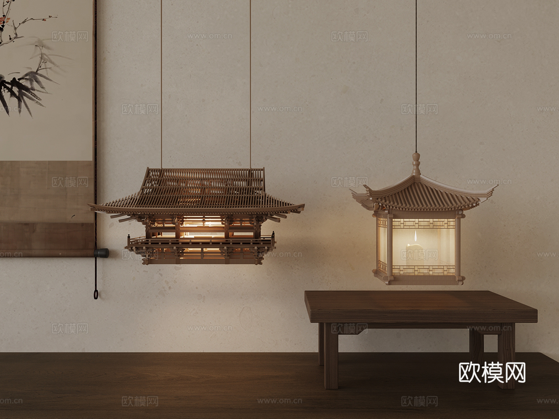 新中式吊灯 古建筑吊灯3d模型