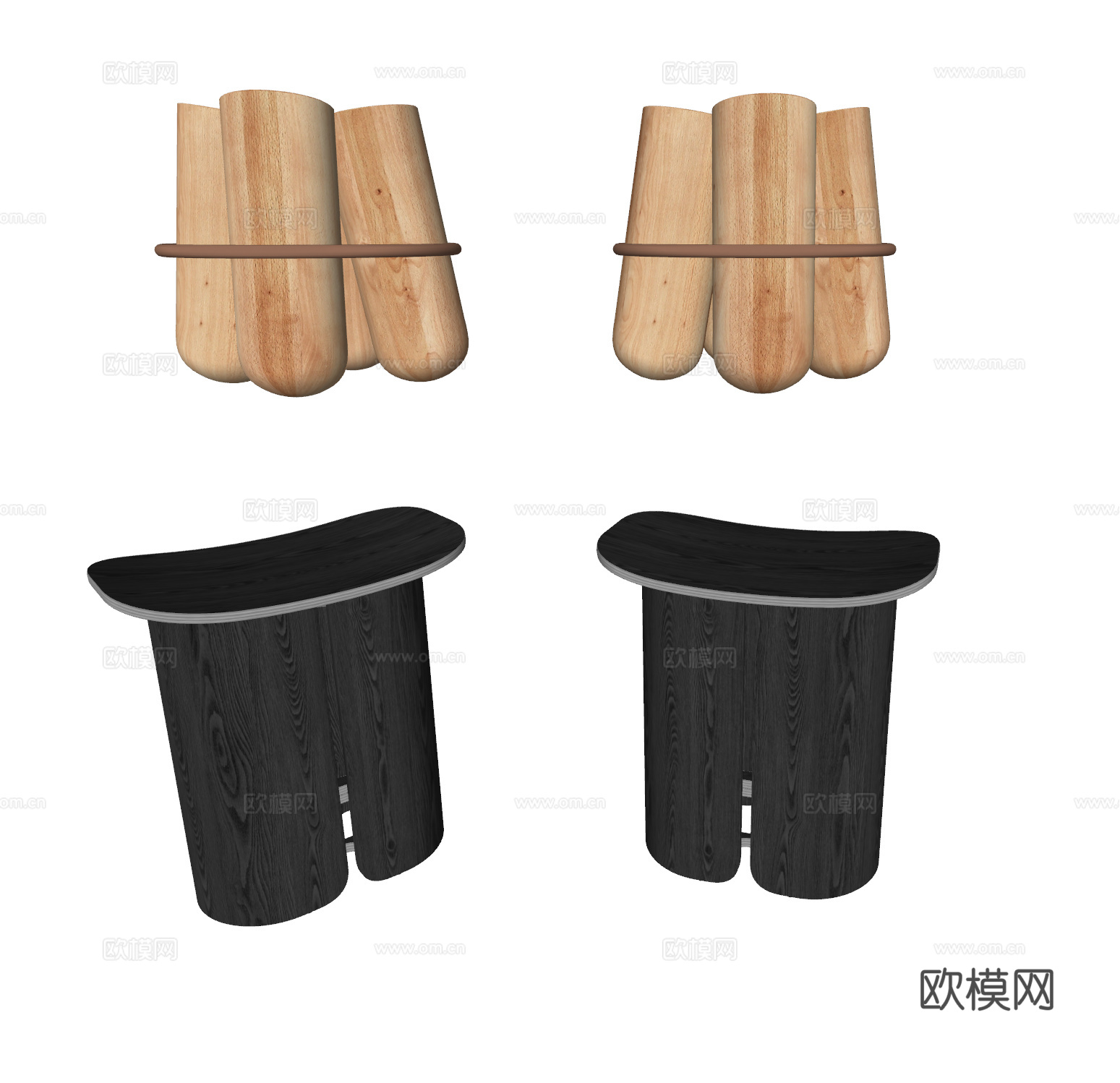 现代 凳子组合 实木凳子 小凳子 矮凳su模型