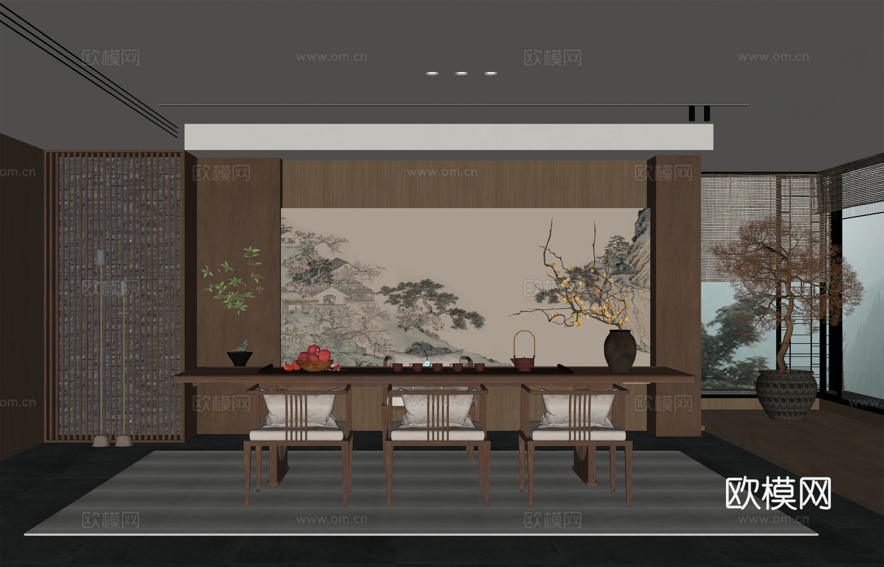 新中式茶室su模型
