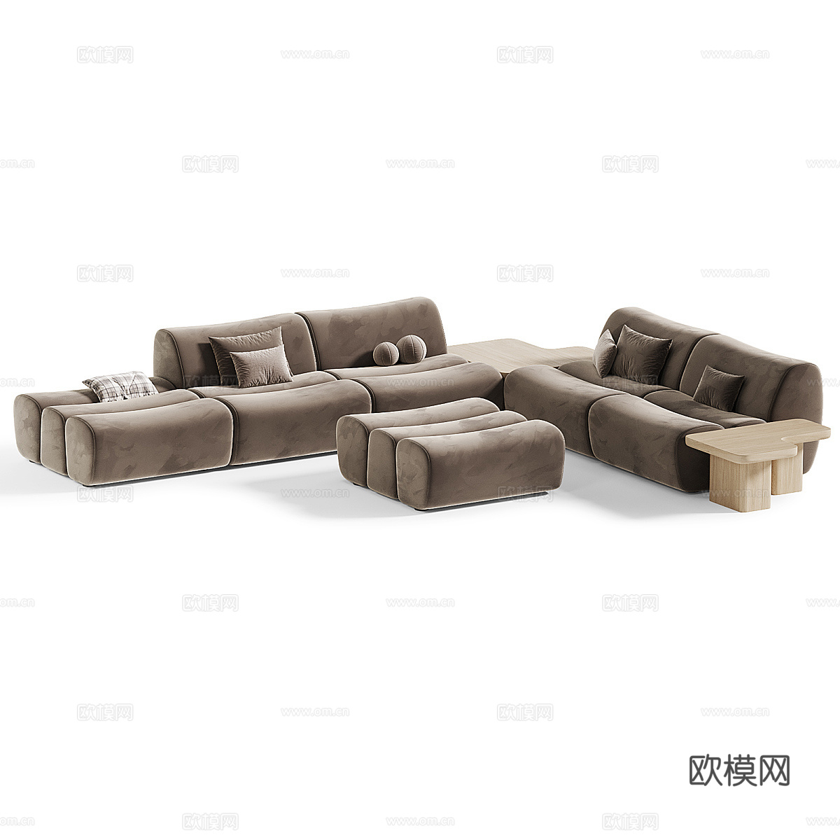 现代侘寂奶油风布艺组合沙发3d模型