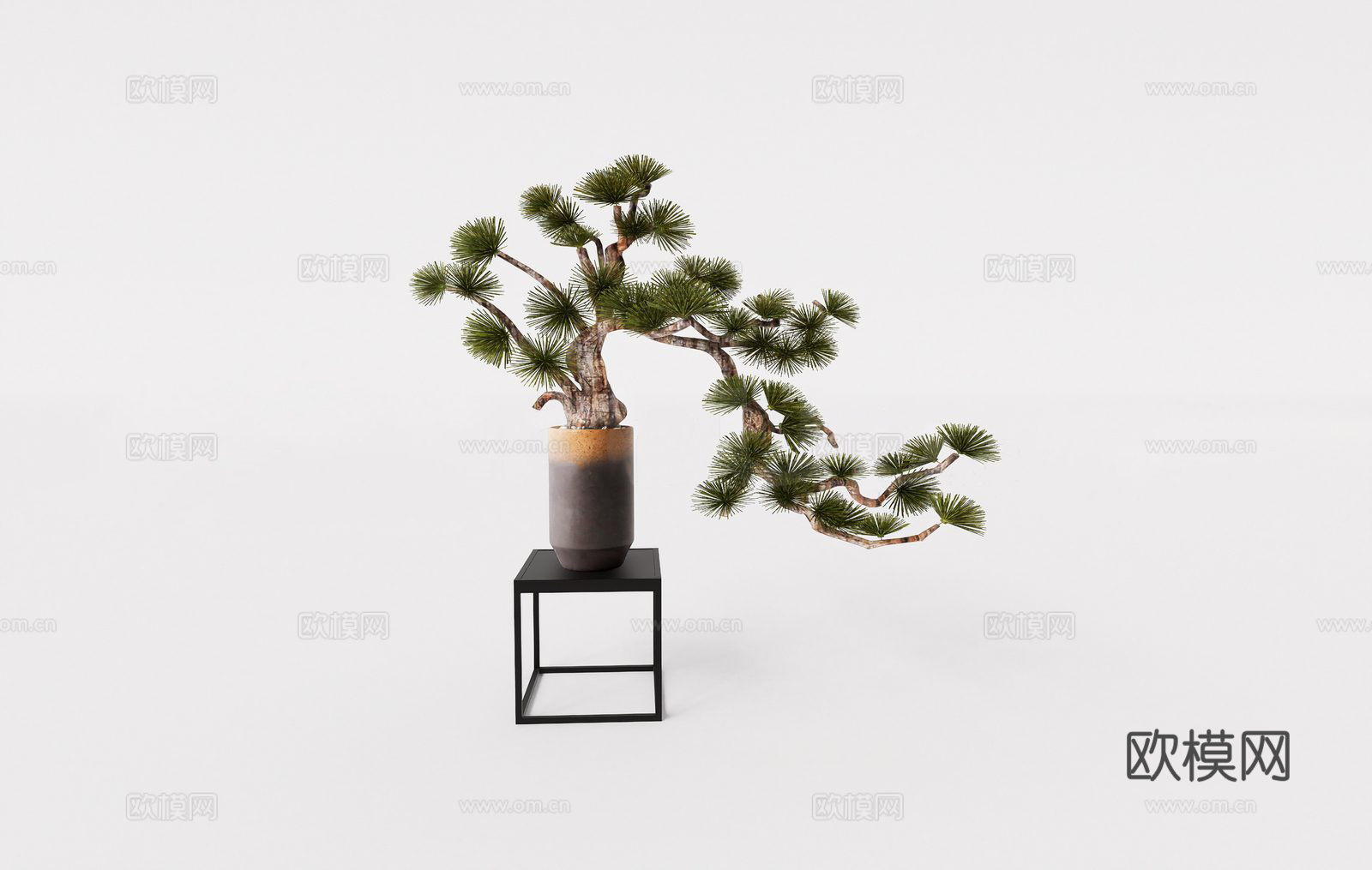 新中式迎客松 松树 绿植盆栽 花架su模型