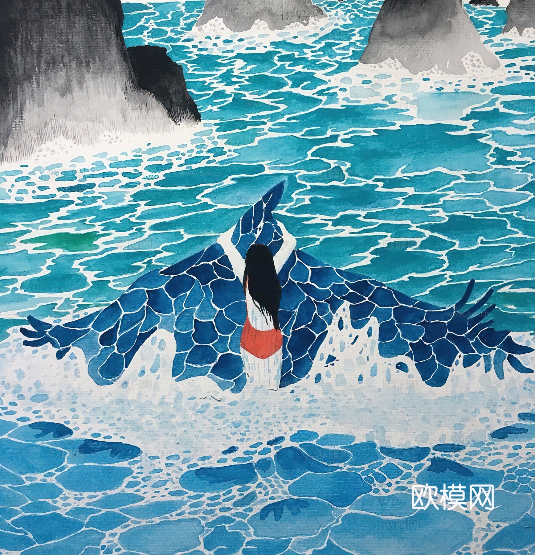 水彩小人大景 艺术挂画 挂画 装饰画 艺术画下载