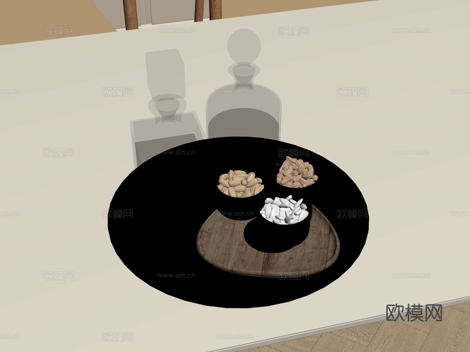 现代托盘 酒水食物su模型