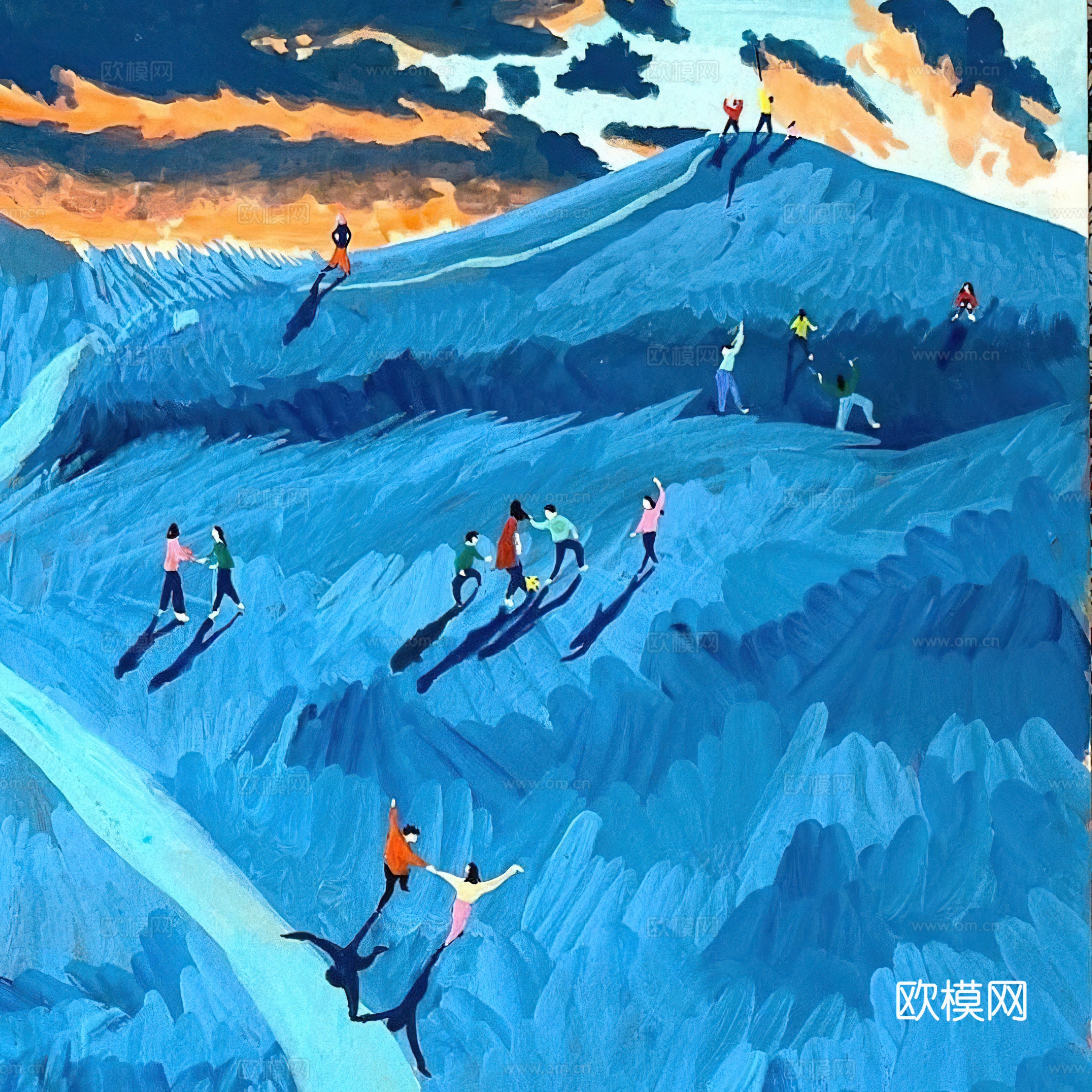 水彩小人大景 艺术挂画 挂画 装饰画 艺术画下载