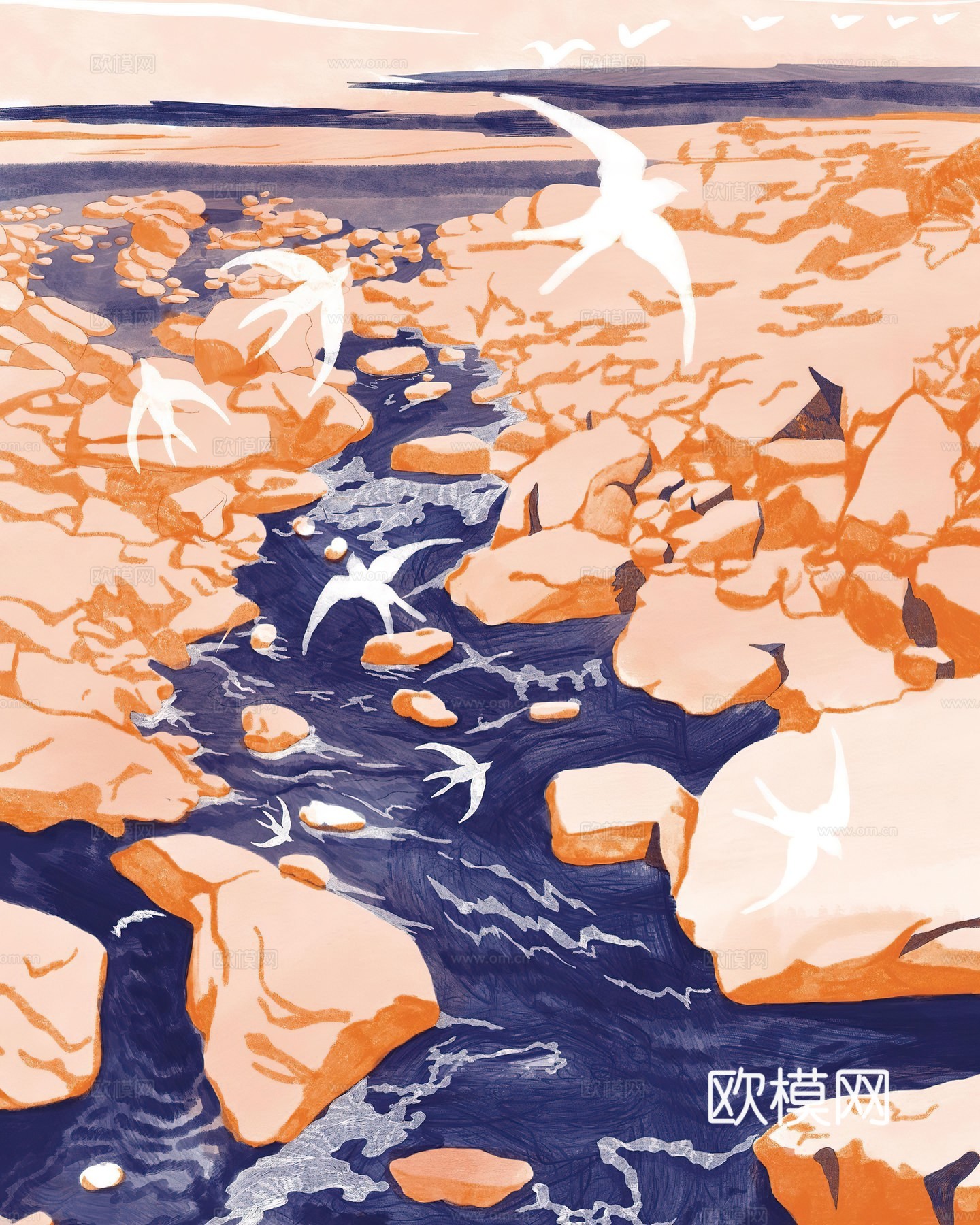 水彩小人大景 艺术挂画 挂画 装饰画 艺术画下载