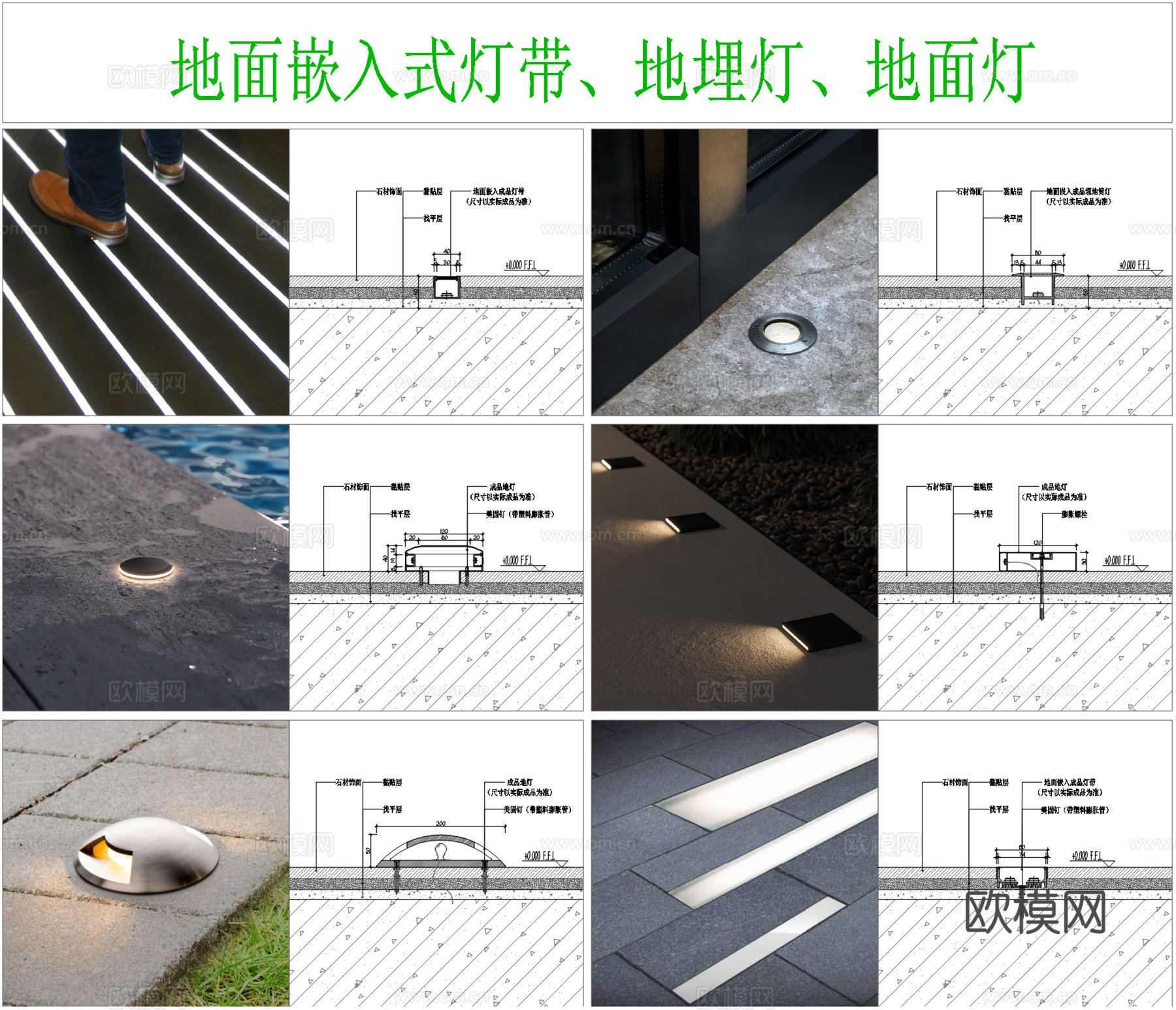 地面嵌入式灯带、地埋灯、地面灯cad施工图