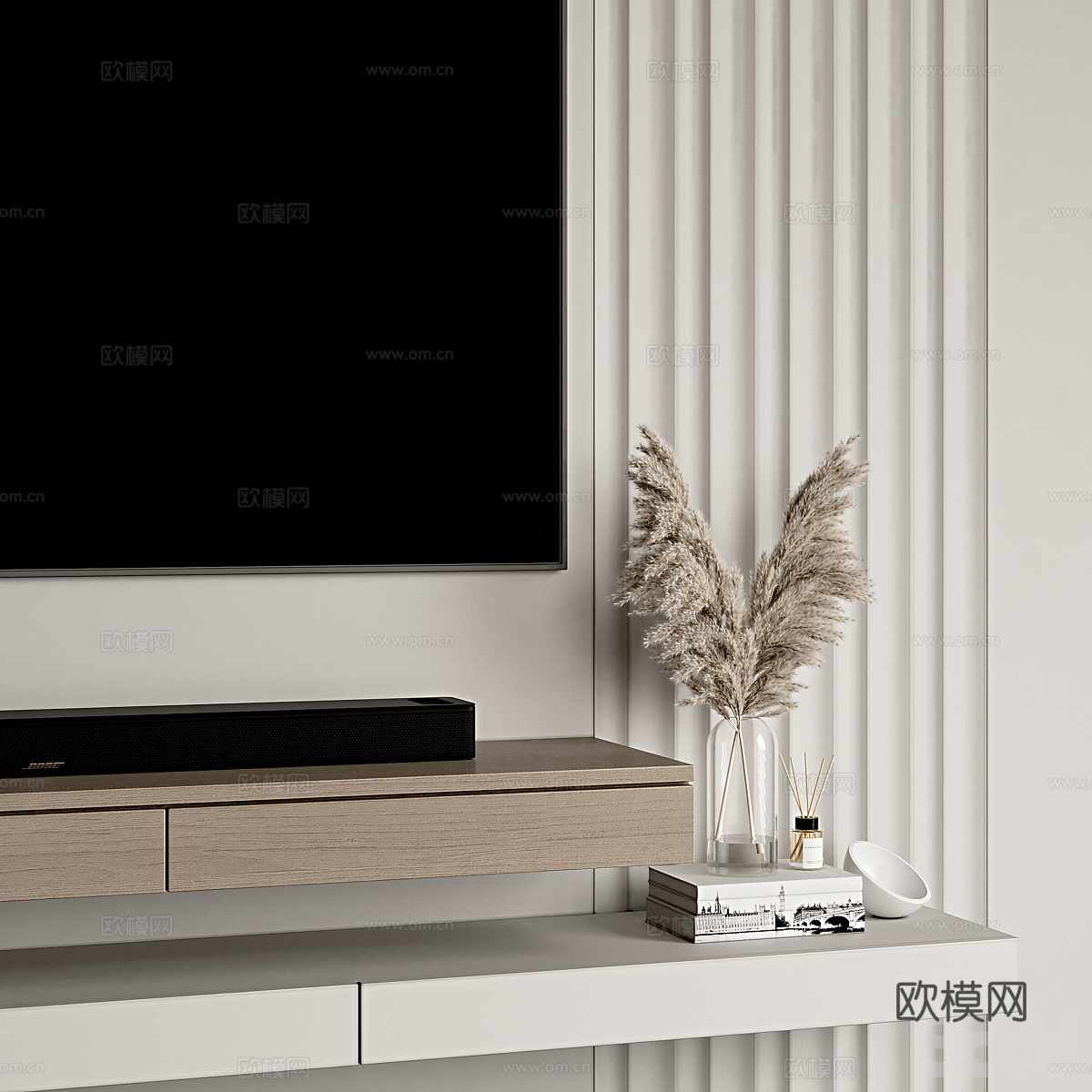 现代意式极简电视背景墙3d模型