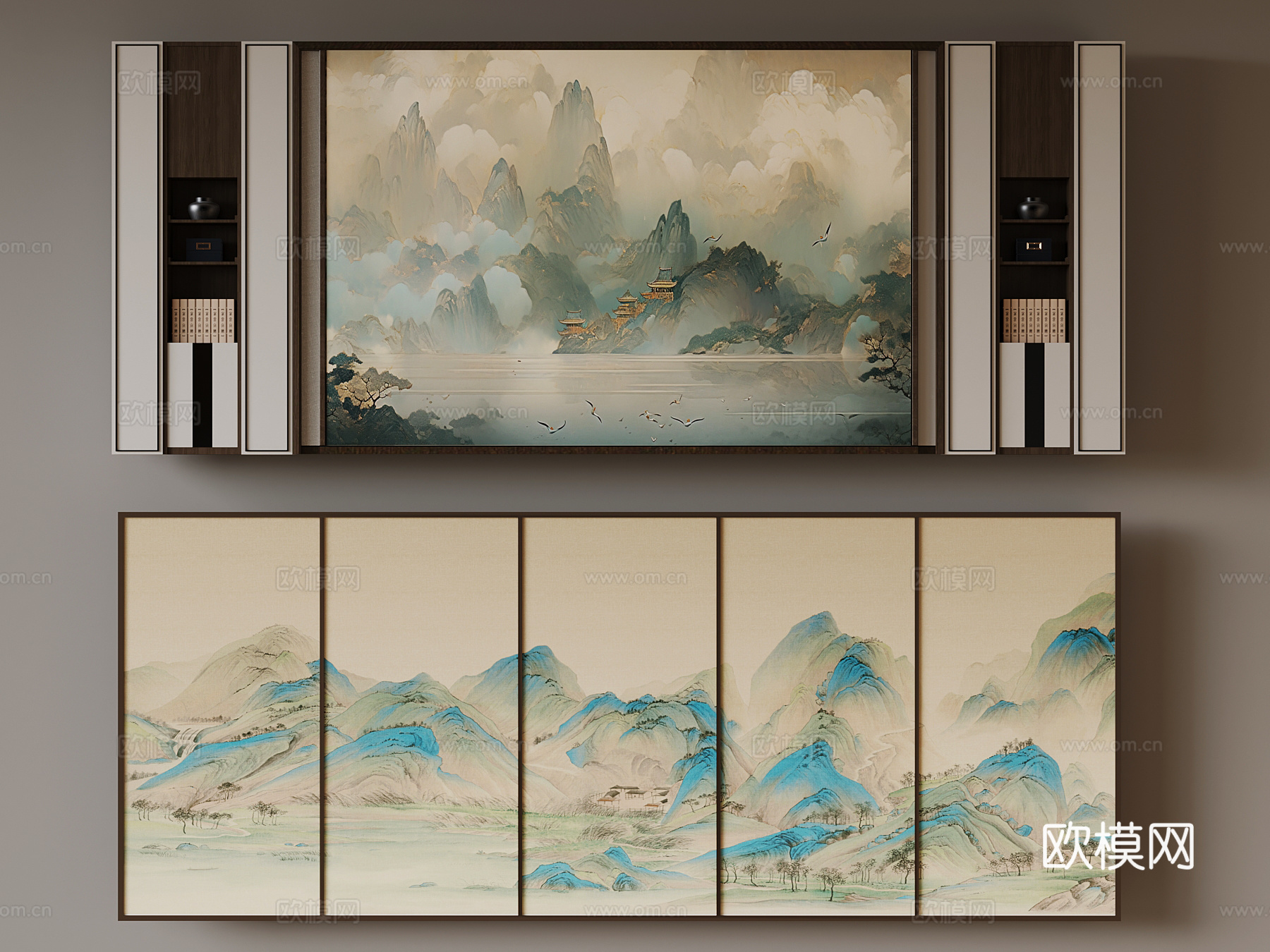 新中式背景墙su模型