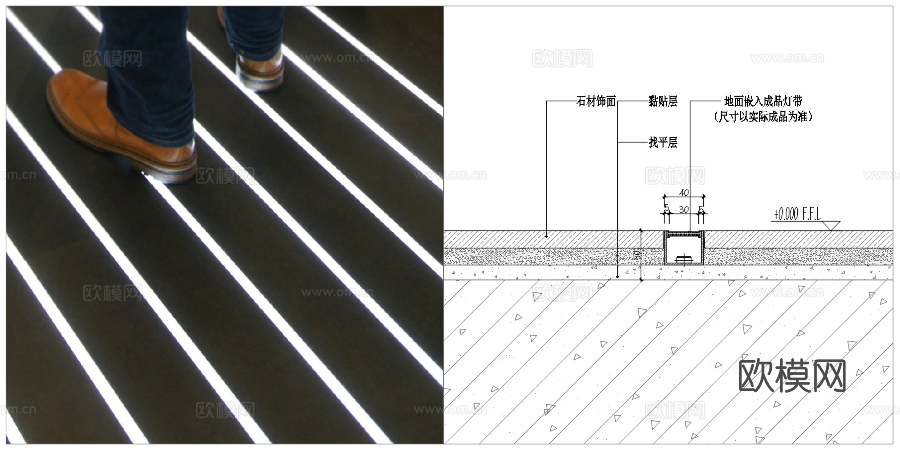 地面嵌入式灯带、地埋灯、地面灯cad施工图