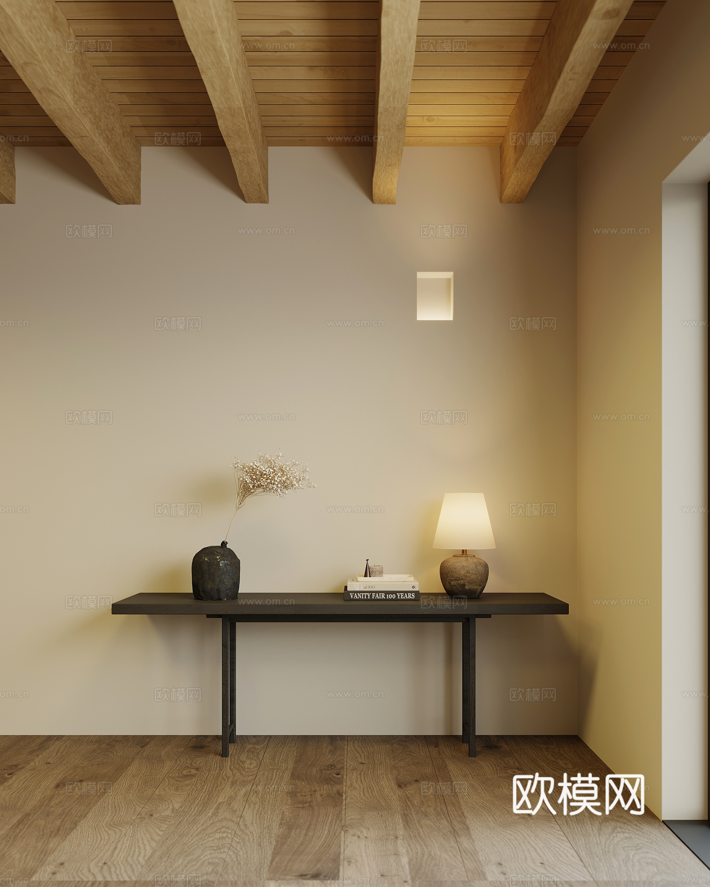 端景条案 诧寂风端景柜 端景条案 台灯 摆件3d模型