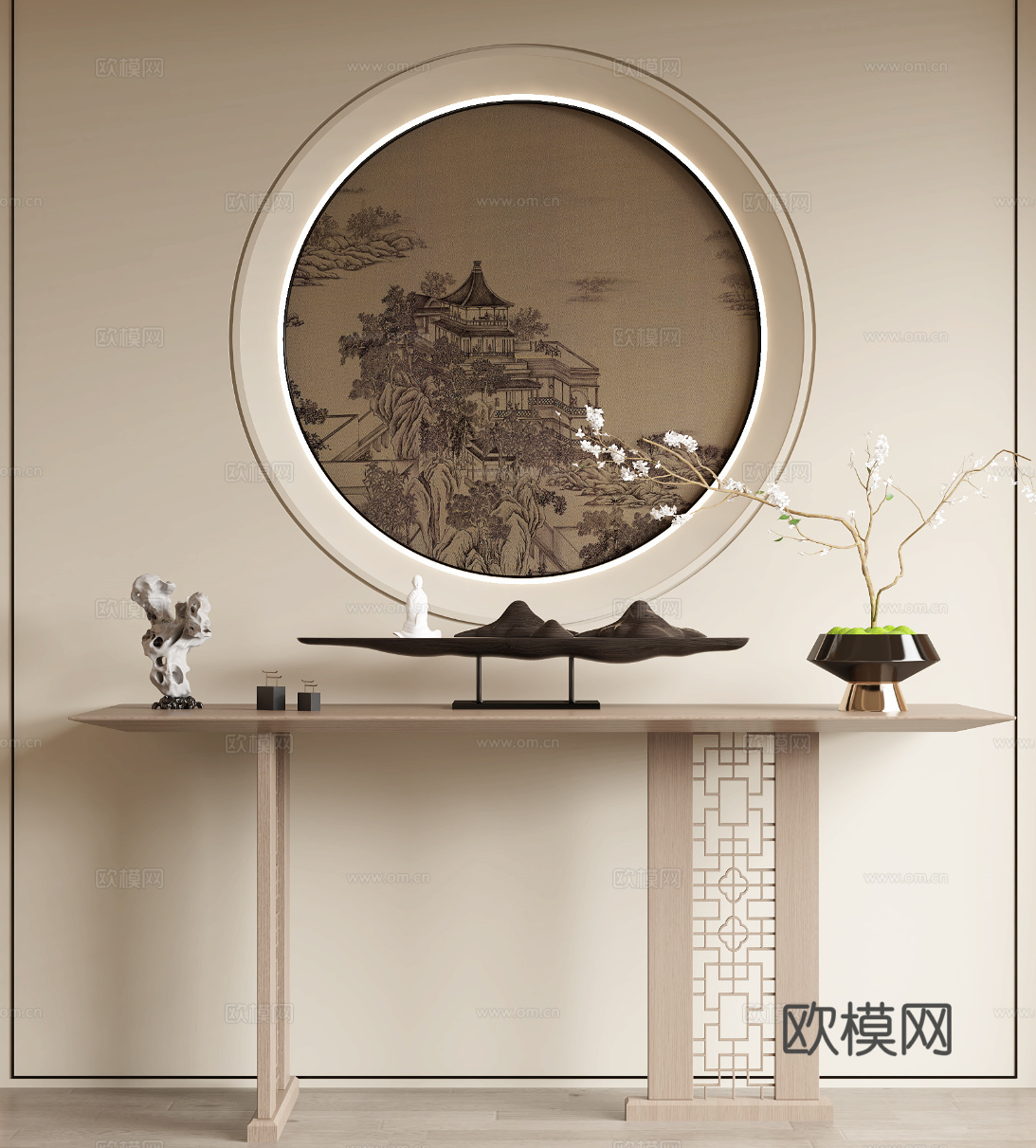 新中式玄关台端景台3d模型