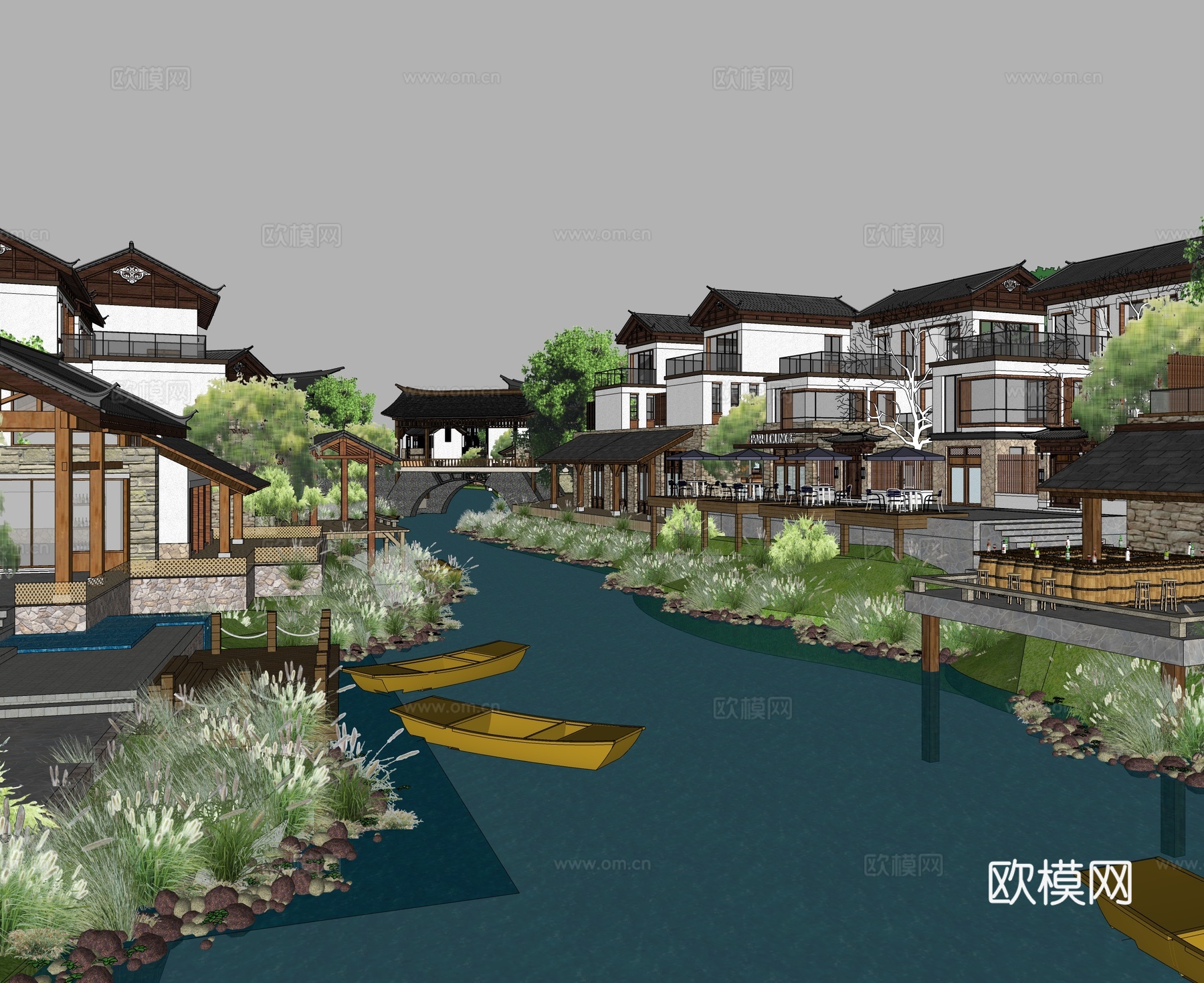新中式中式商业街 新中式仿古建筑 古建 文旅小镇su模型