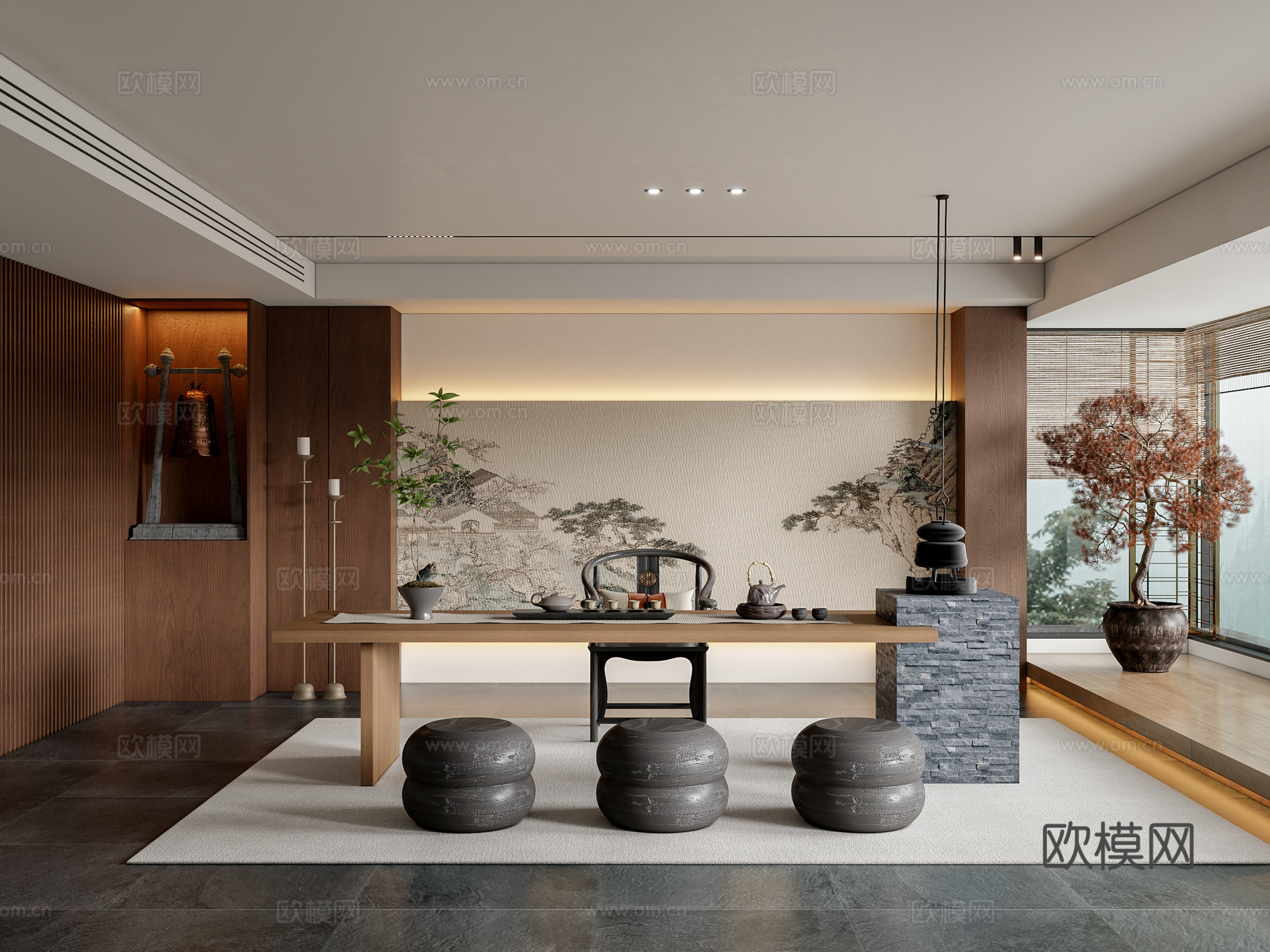 新中式茶室su模型