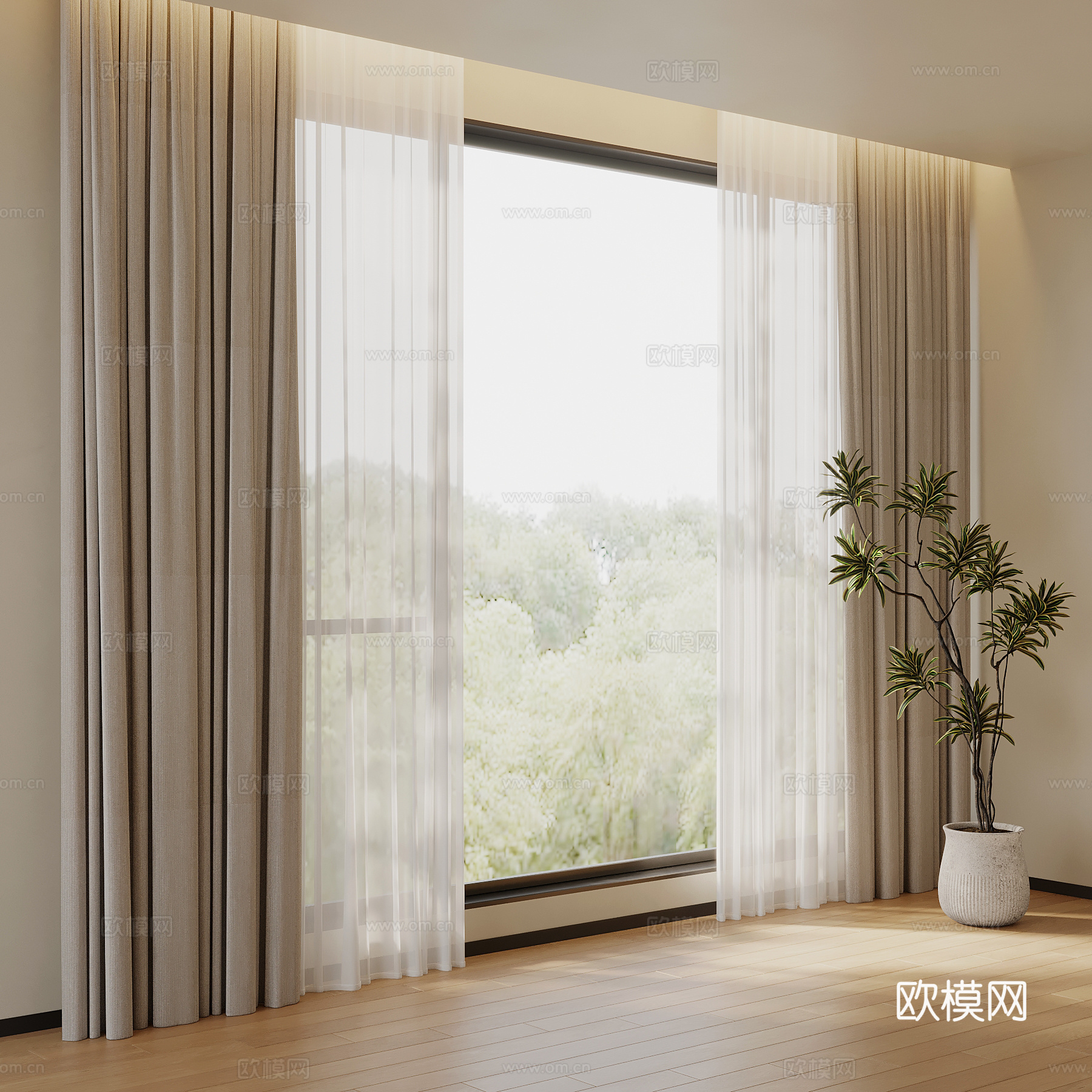 窗帘 现代窗帘 布帘 纱帘su模型