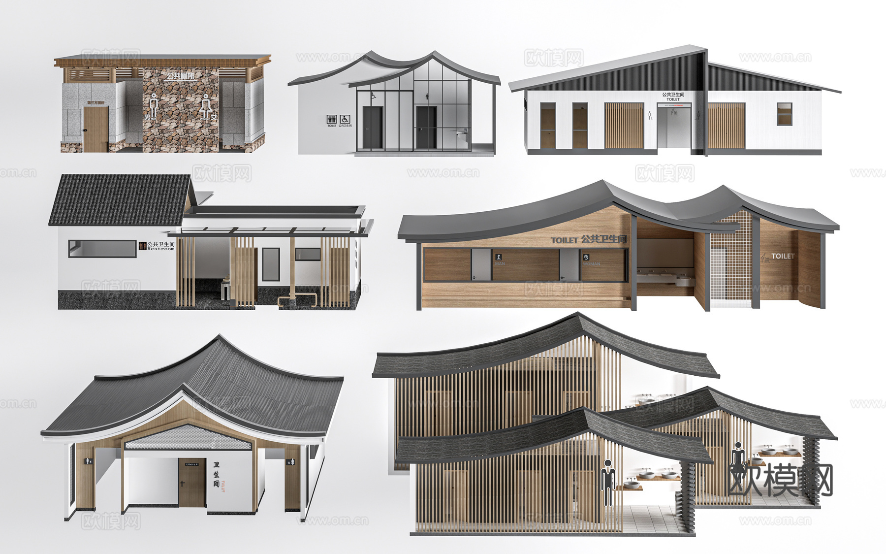现代公厕建筑 厕所建筑 旅游厕所 公共卫生间su模型