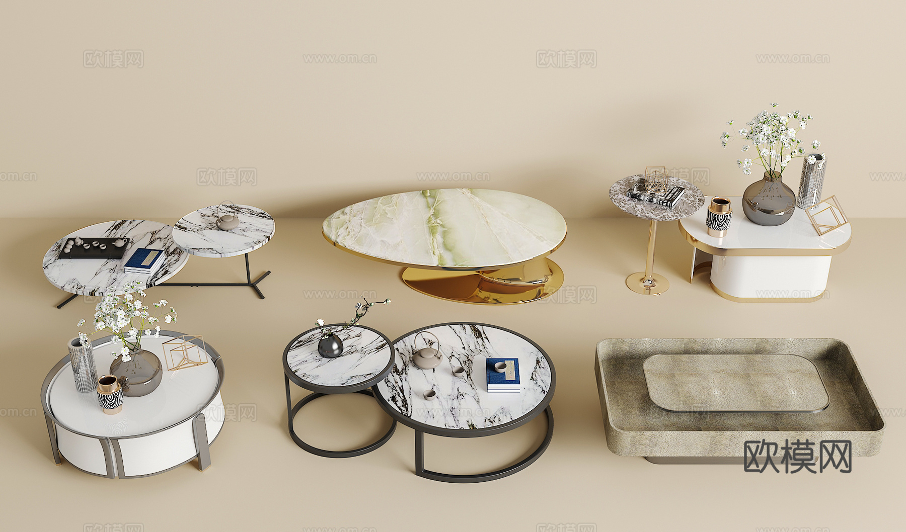 茶几组合 绿植 饰品摆件 书籍3d模型
