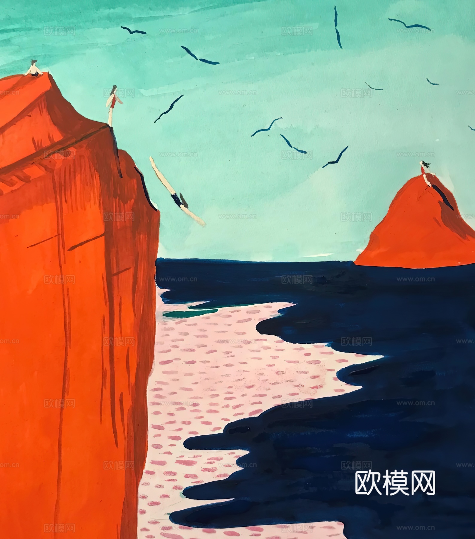 水彩小人大景 艺术挂画 挂画 装饰画 艺术画下载