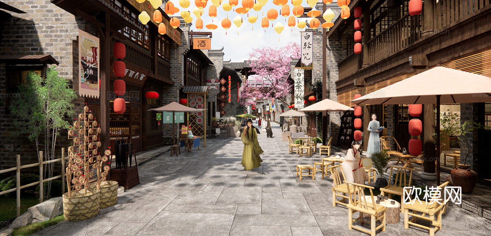 新中式中式商业街 新中式仿古建筑 古建 文旅小镇su模型