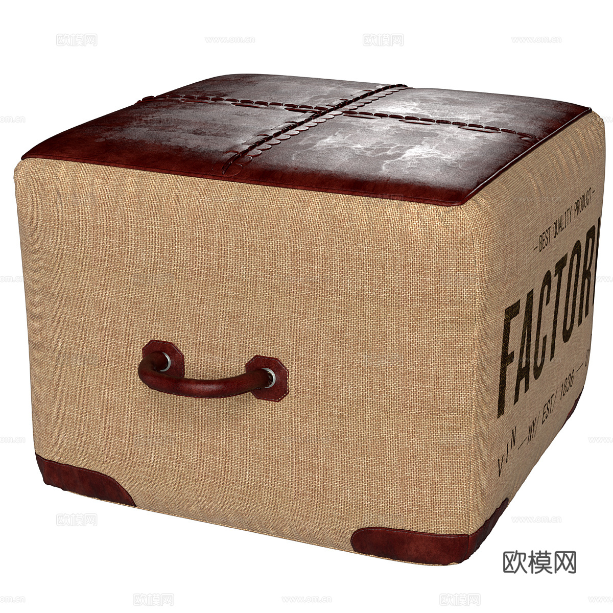 美式简约布艺皮革沙发凳3d模型