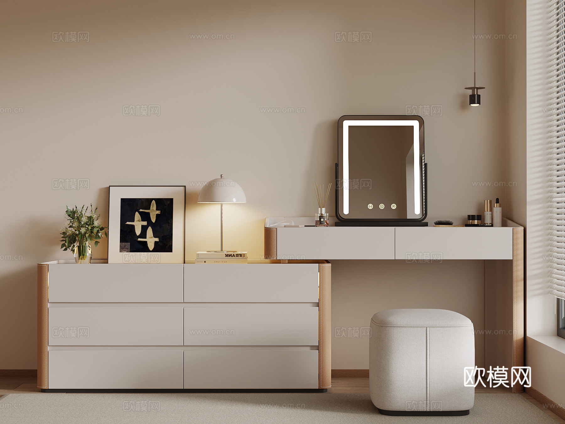 现代奶油风梳妆台 化妆品3d模型