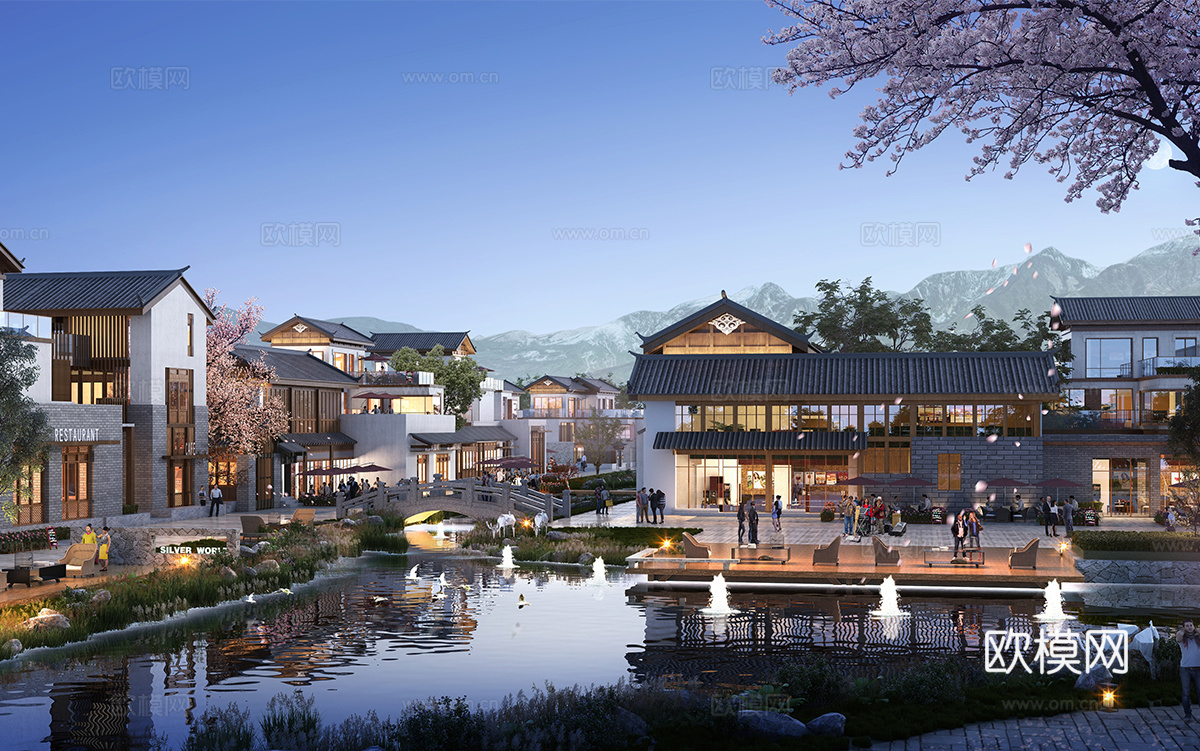 新中式中式商业街 新中式仿古建筑 古建 文旅小镇su模型