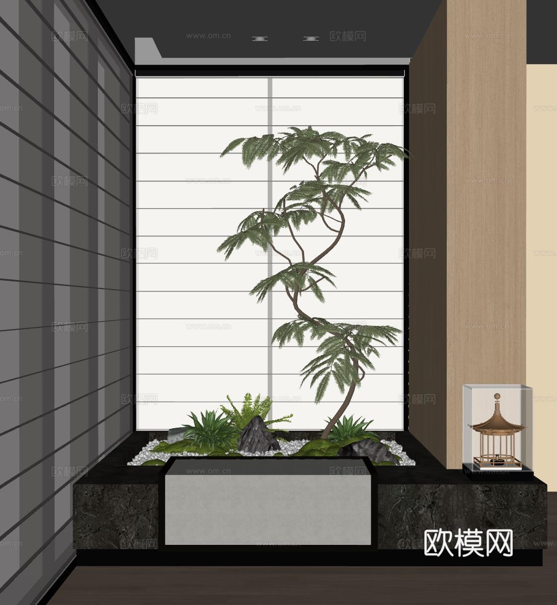 现代室内景观造景 苔藓景观 景观小品 植物景观su模型