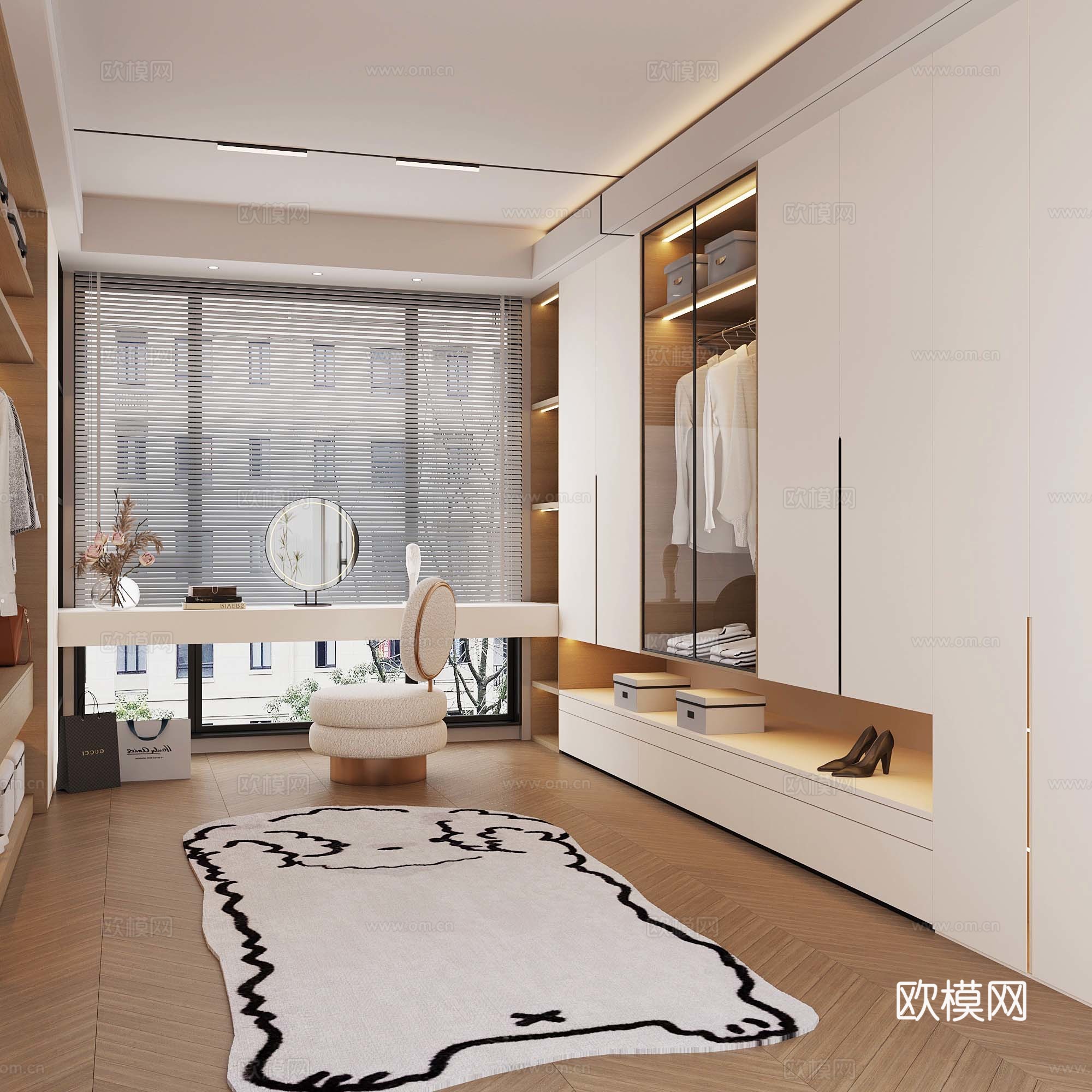 法式奶油风衣帽间 衣柜 梳妆台3d模型