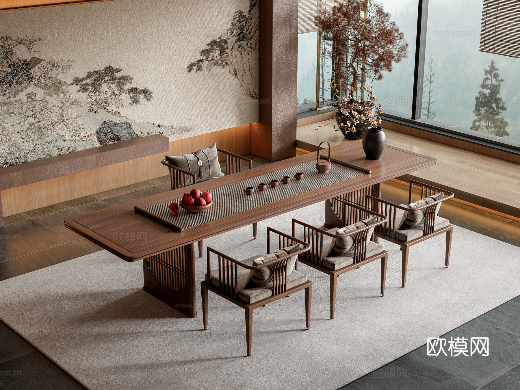 新中式茶桌椅3d模型