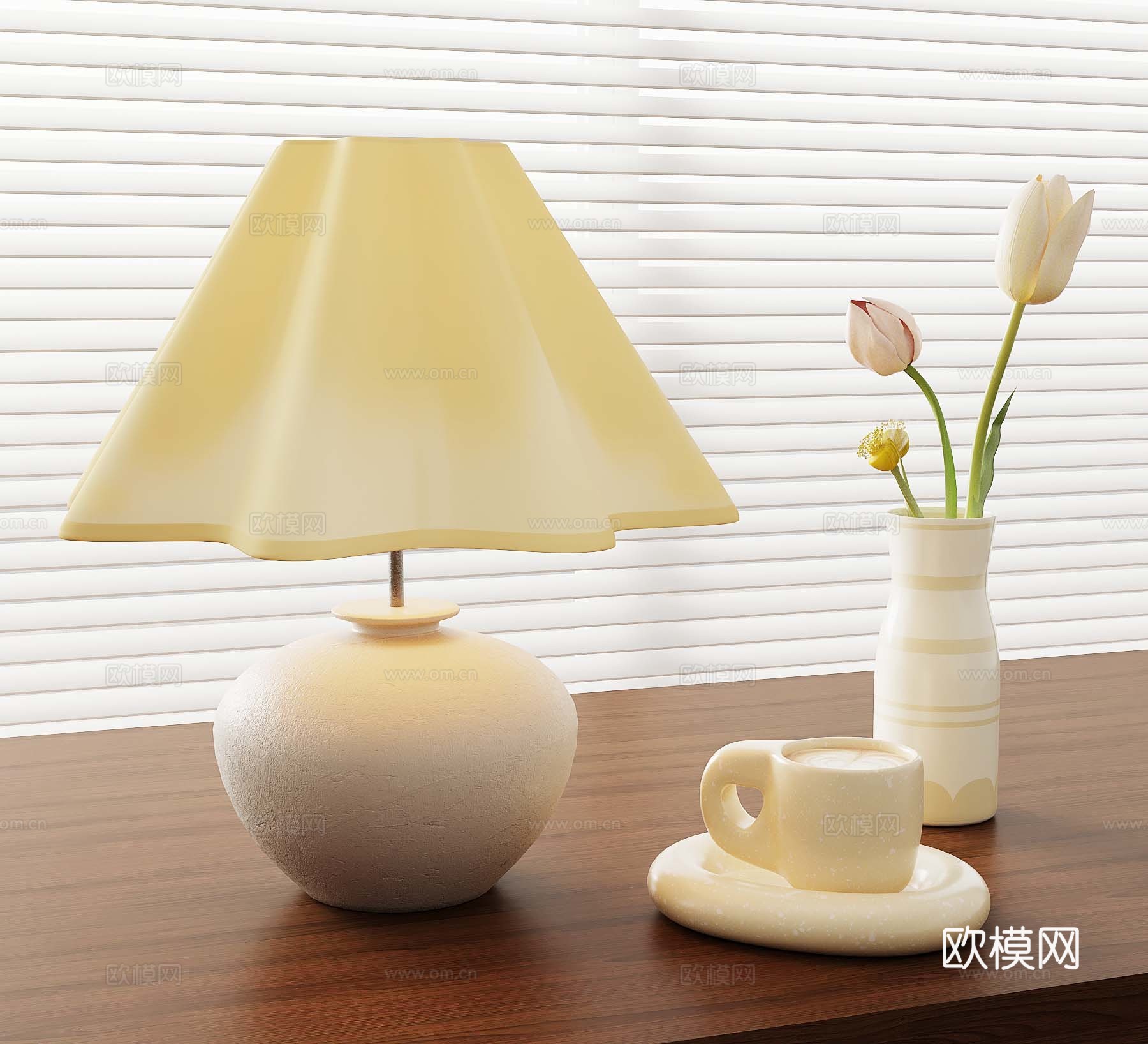 现代奶油风台灯 花瓶 咖啡杯su模型