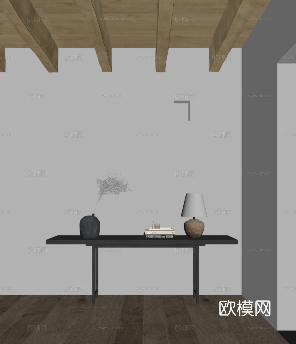端景条案 诧寂风端景柜 端景条案 台灯 摆件su模型