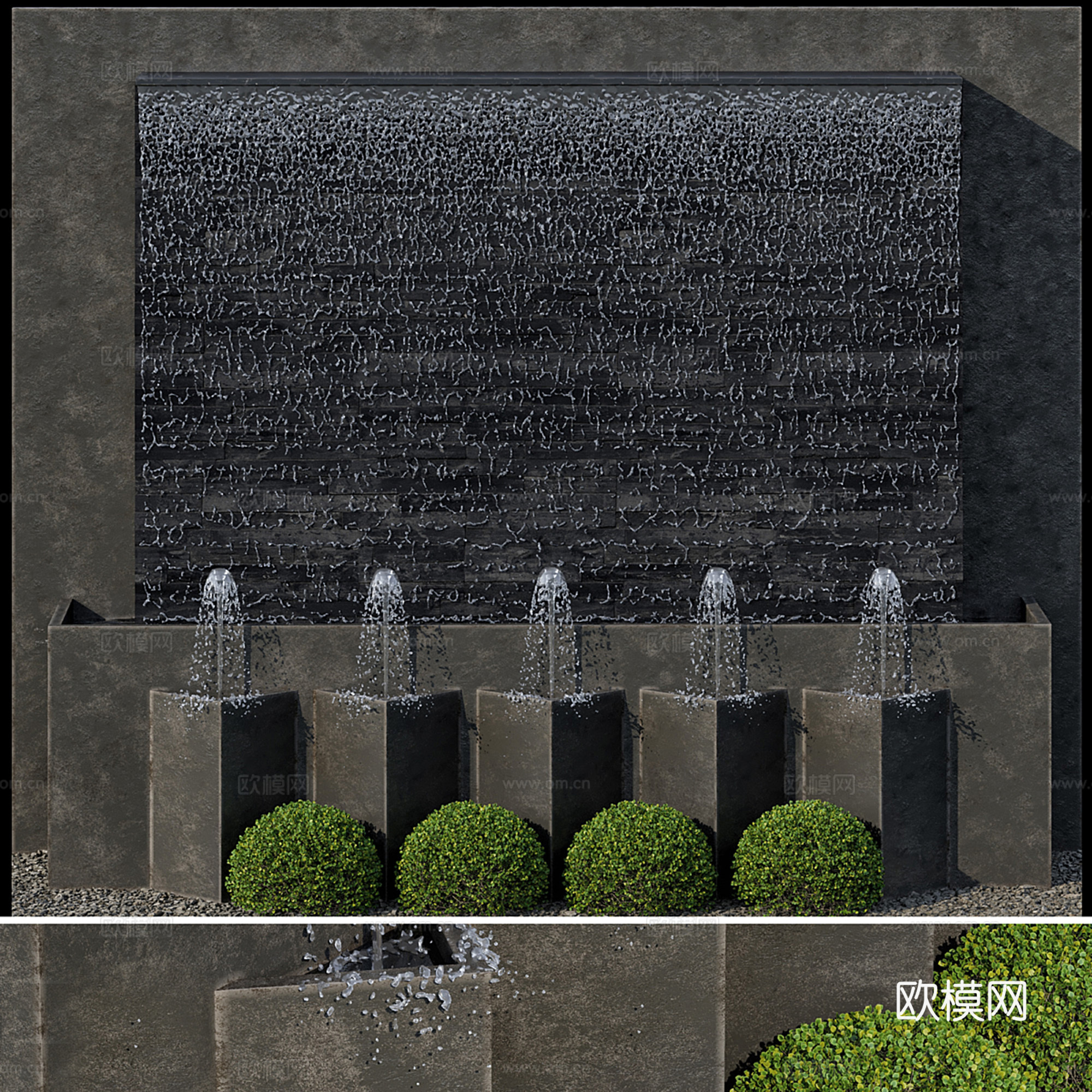 现代景观瀑布喷泉su模型