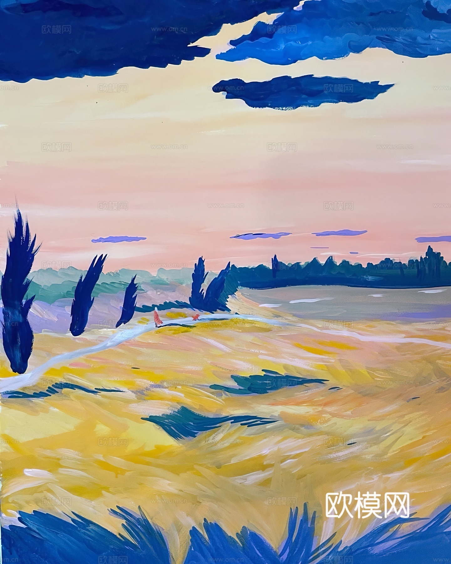 水彩小人大景 艺术挂画 挂画 装饰画 艺术画下载