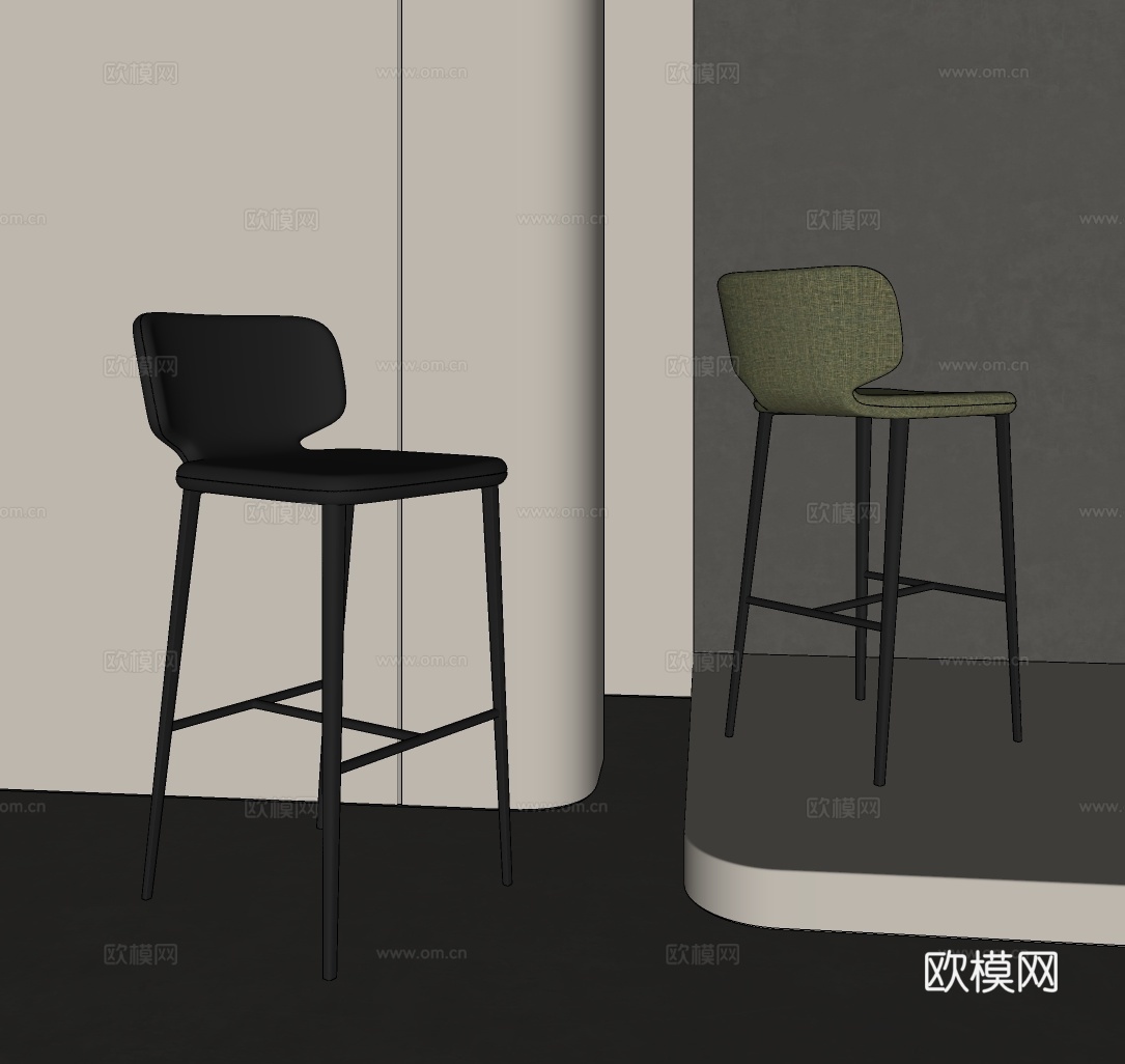 现代吧凳 复古风吧凳 中古风吧凳 北欧皮质吧凳su模型