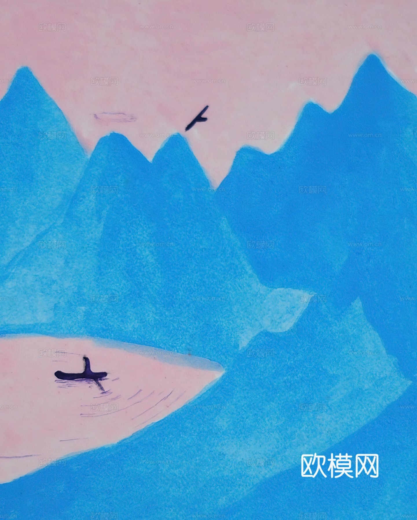 水彩小人大景 艺术挂画 挂画 装饰画 艺术画下载