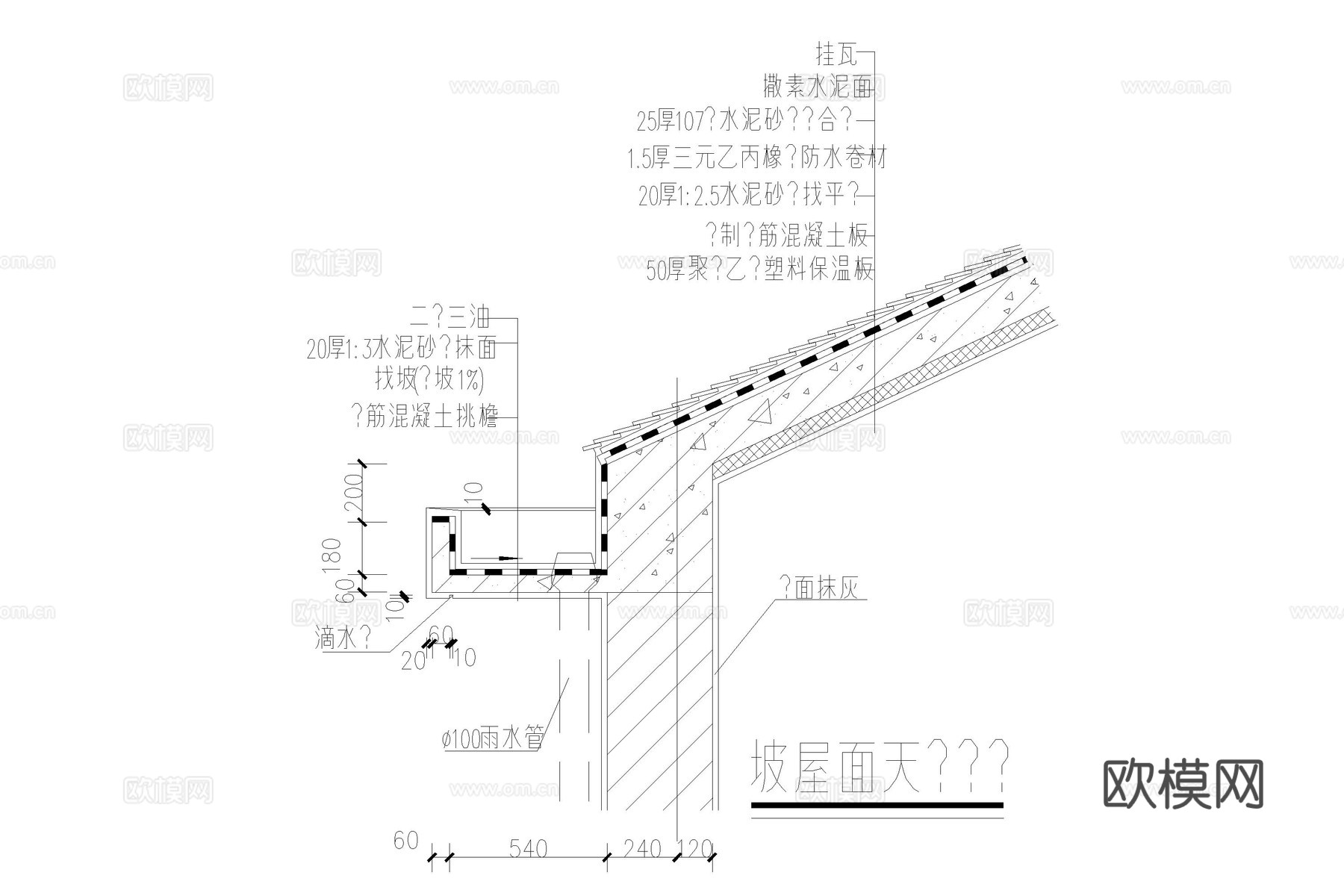 屋檐节点 屋顶节点 天沟节点 钢结构天沟 排水天沟 屋檐排水cad施工图