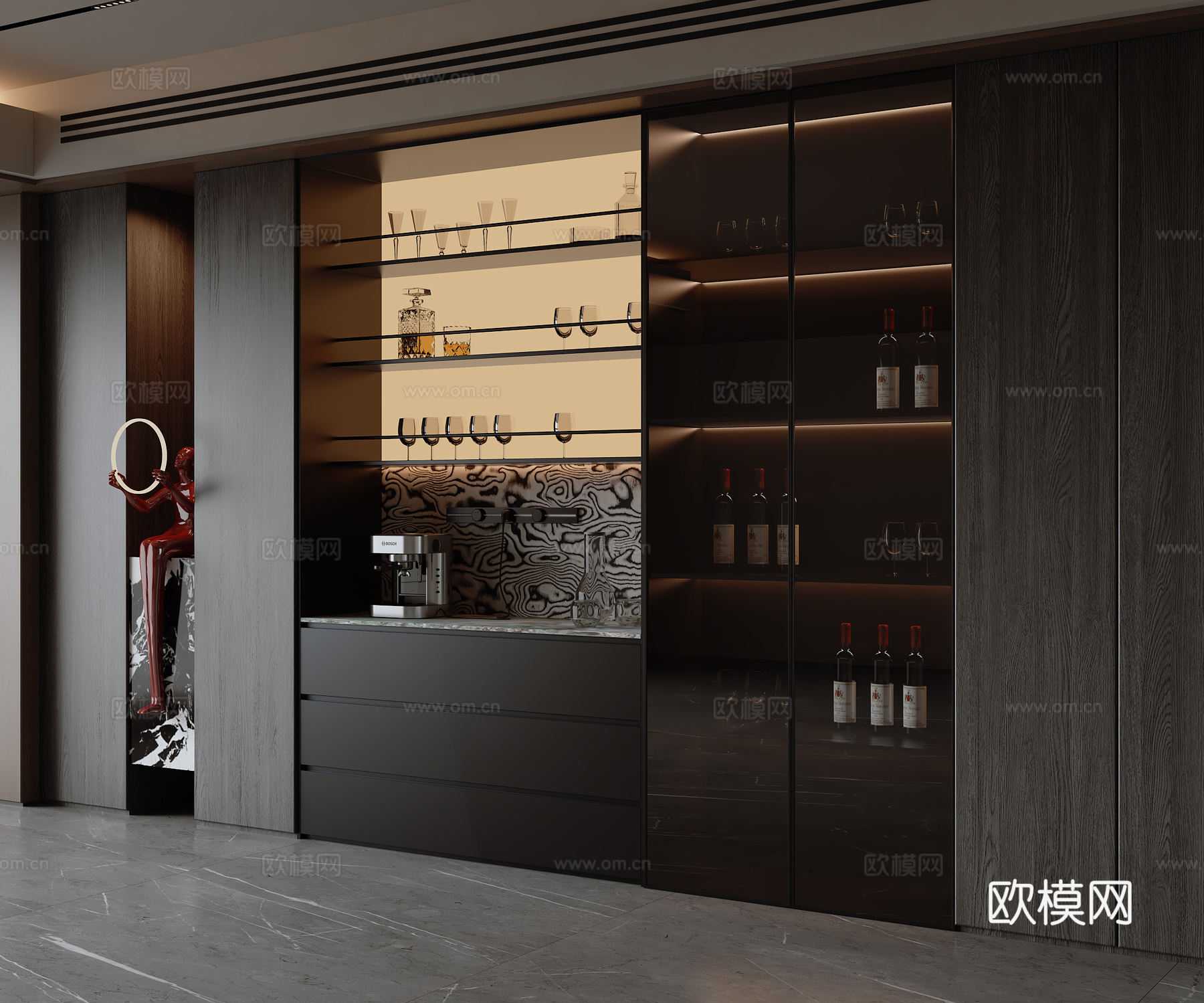 现代意式餐边柜su模型