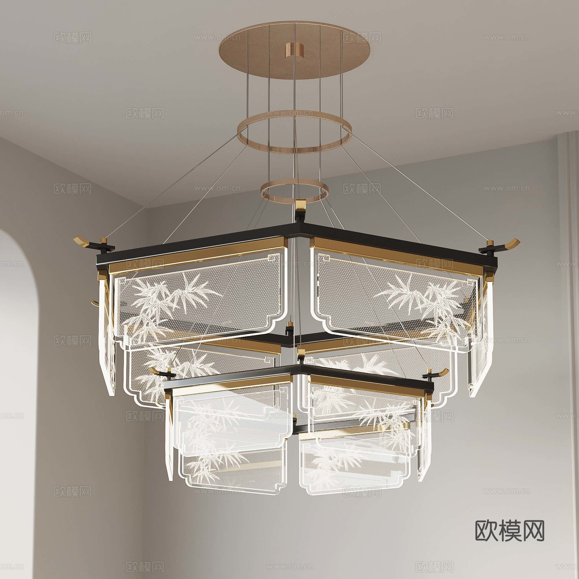 新中式吊灯 餐厅吊灯su模型