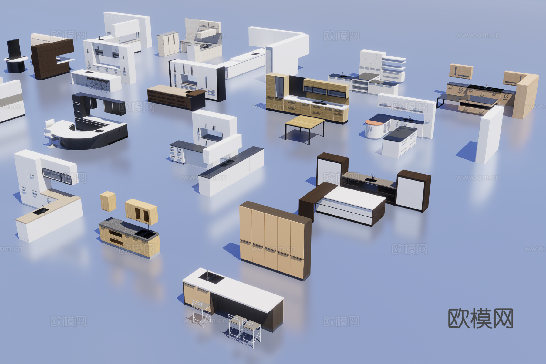 现代厨房橱柜组合3d模型